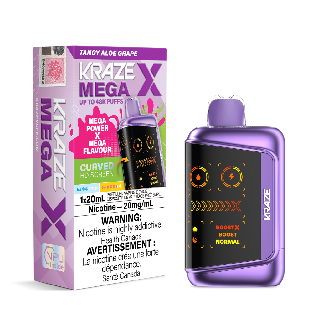 Kraze Mega X Disposable Vape - 48K Puffs - 20mL - Tangy Aloe Grape