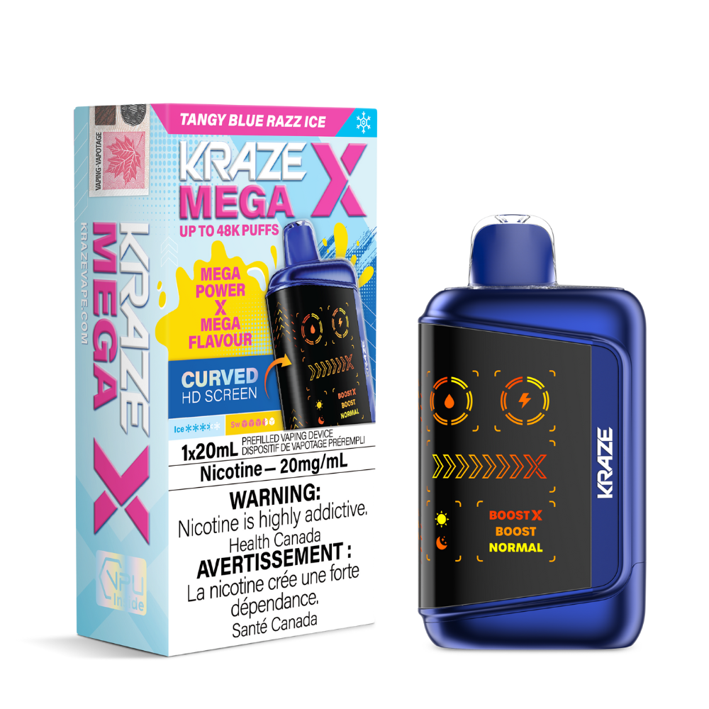 Kraze Mega X Disposable Vape - 48K Puffs - 20mL - Tangy Blue Razz Ice