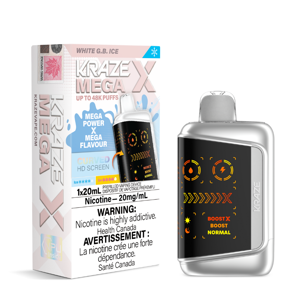Kraze Mega X Disposable Vape - 48K Puffs - 20mL - White G.B. Ice