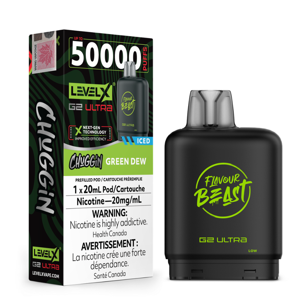 Chuggin Green Dew Iced - Flavour Beast Level X G2 Ultra Replacement Vape Pod - 50K Puffs - 20mL