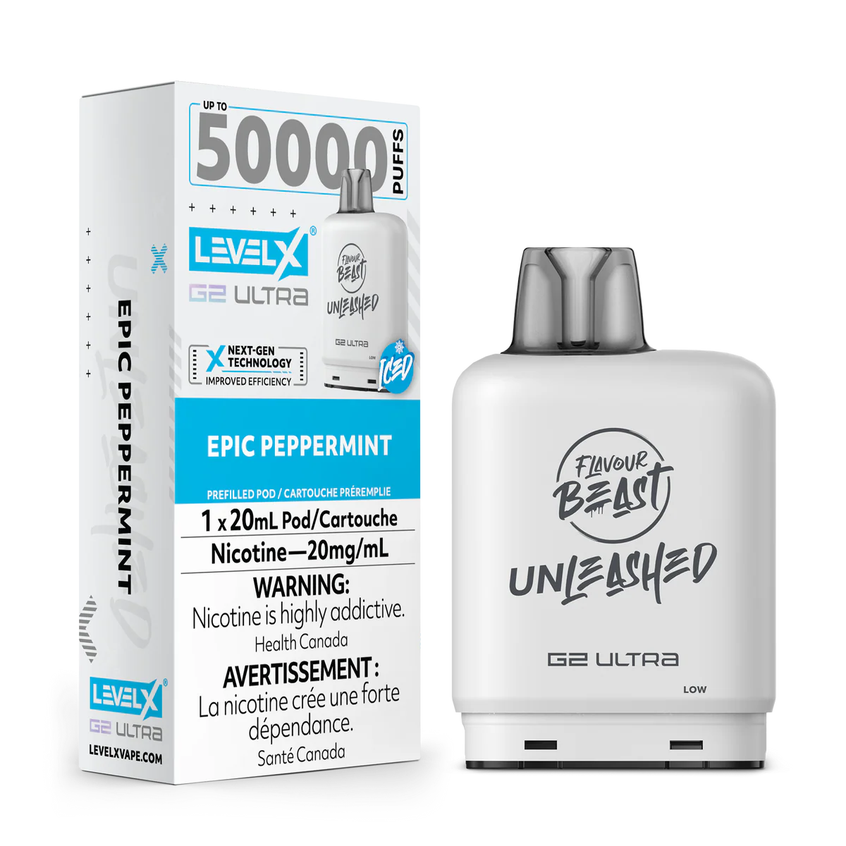 Epic Peppermint - Flavour Beast Level X G2 Ultra Unleashed Vape Pod - 50K Puffs - 20mL