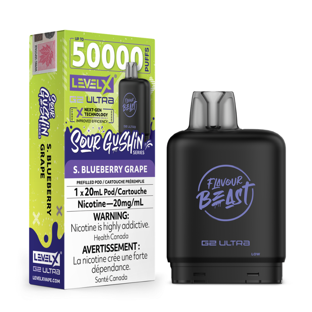 Sour Gushin S. Blueberry Grape - Flavour Beast Level X G2 Ultra Replacement Vape Pod - 50K Puffs - 20mL