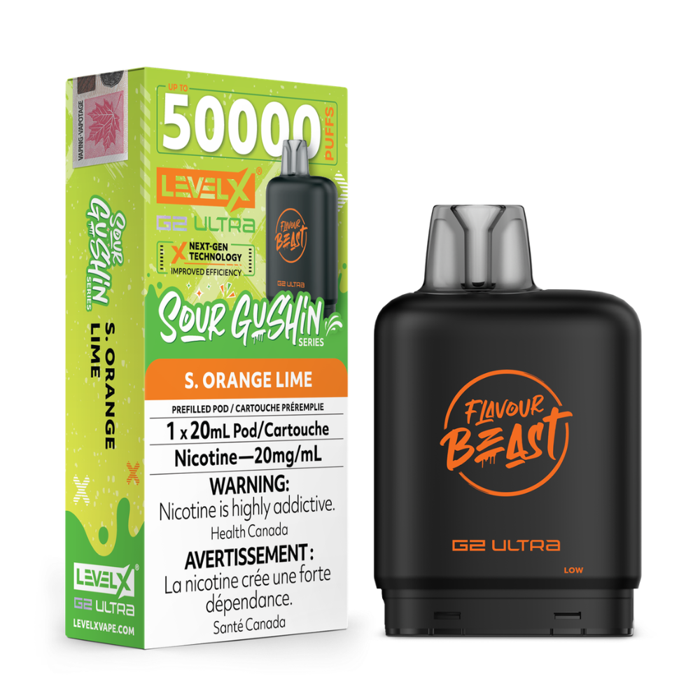 Sour Gushin S. Orange Lime - Flavour Beast Level X G2 Ultra Replacement Vape Pod - 50K Puffs - 20mL