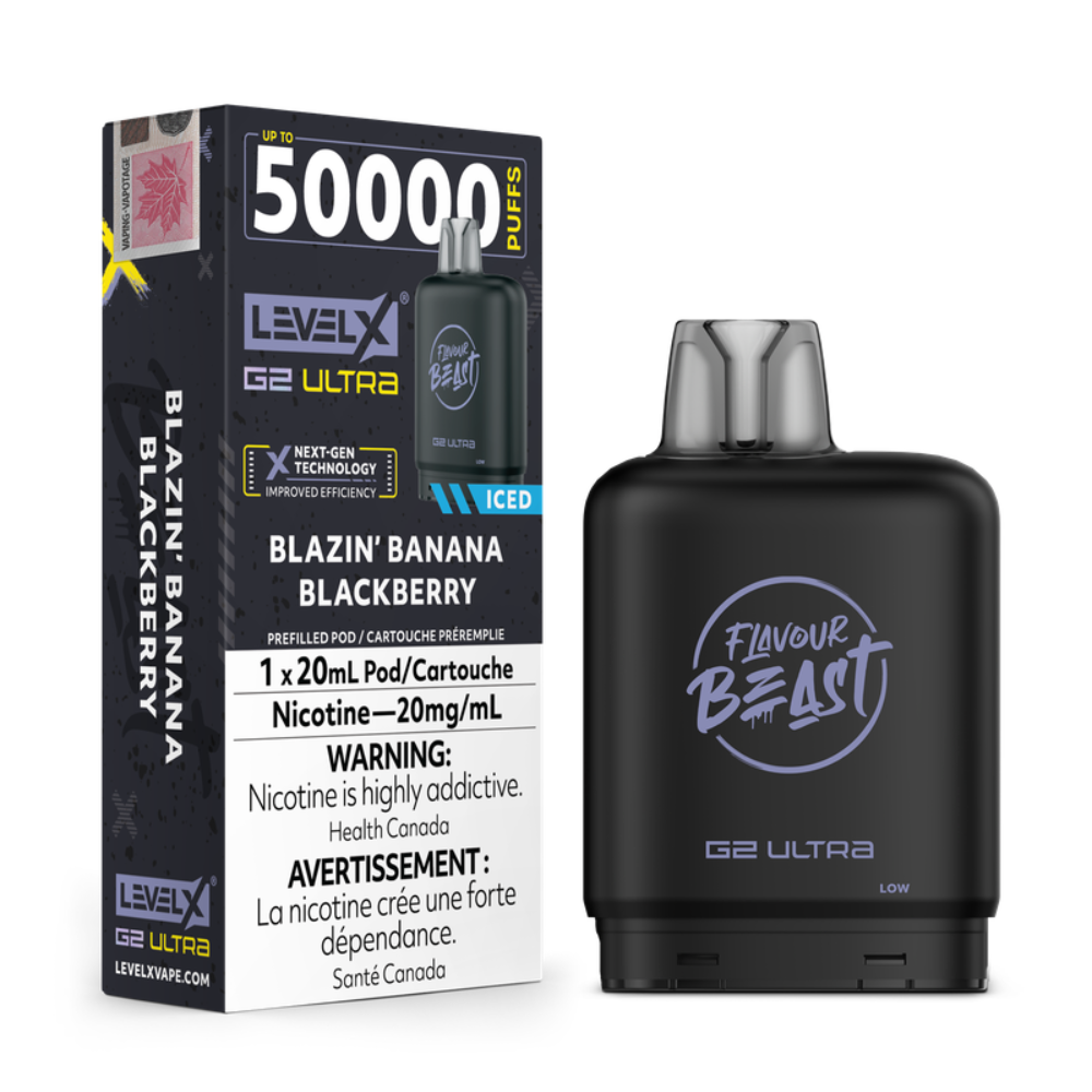 Blazin' Banana Blackberry Iced - Flavour Beast Level X G2 Ultra Replacement Vape Pod - 50K Puffs - 20mL