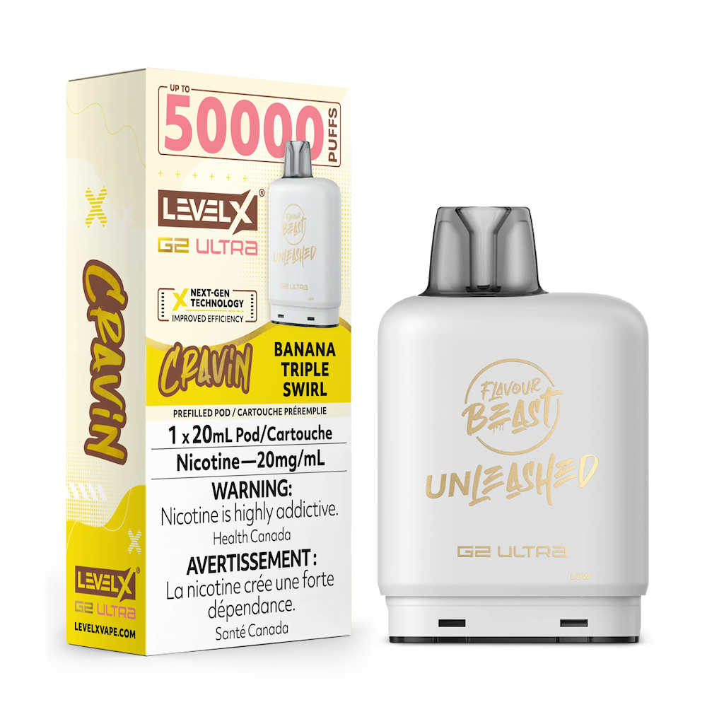 Banana Triple Swirl - Flavour Beast Level X G2 Ultra Unleashed Cravin Vape Pod - 50K Puffs - 20mL