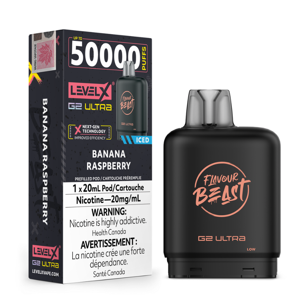 Banana Raspberry Iced - Flavour Beast Level X G2 Ultra Replacement Vape Pod - 50K Puffs - 20mL