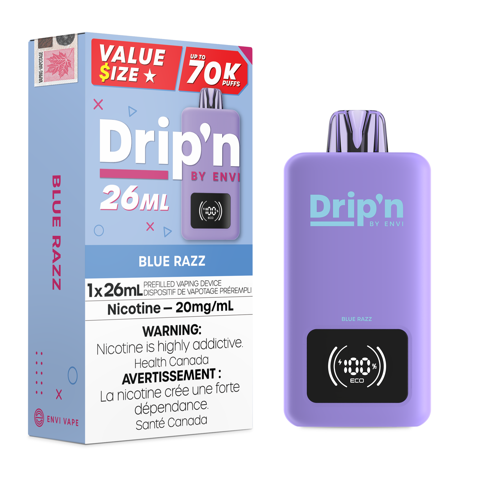 Drip'n by Envi 26mL Disposable Vape - 70K Puffs - 26mL - Blue Razz