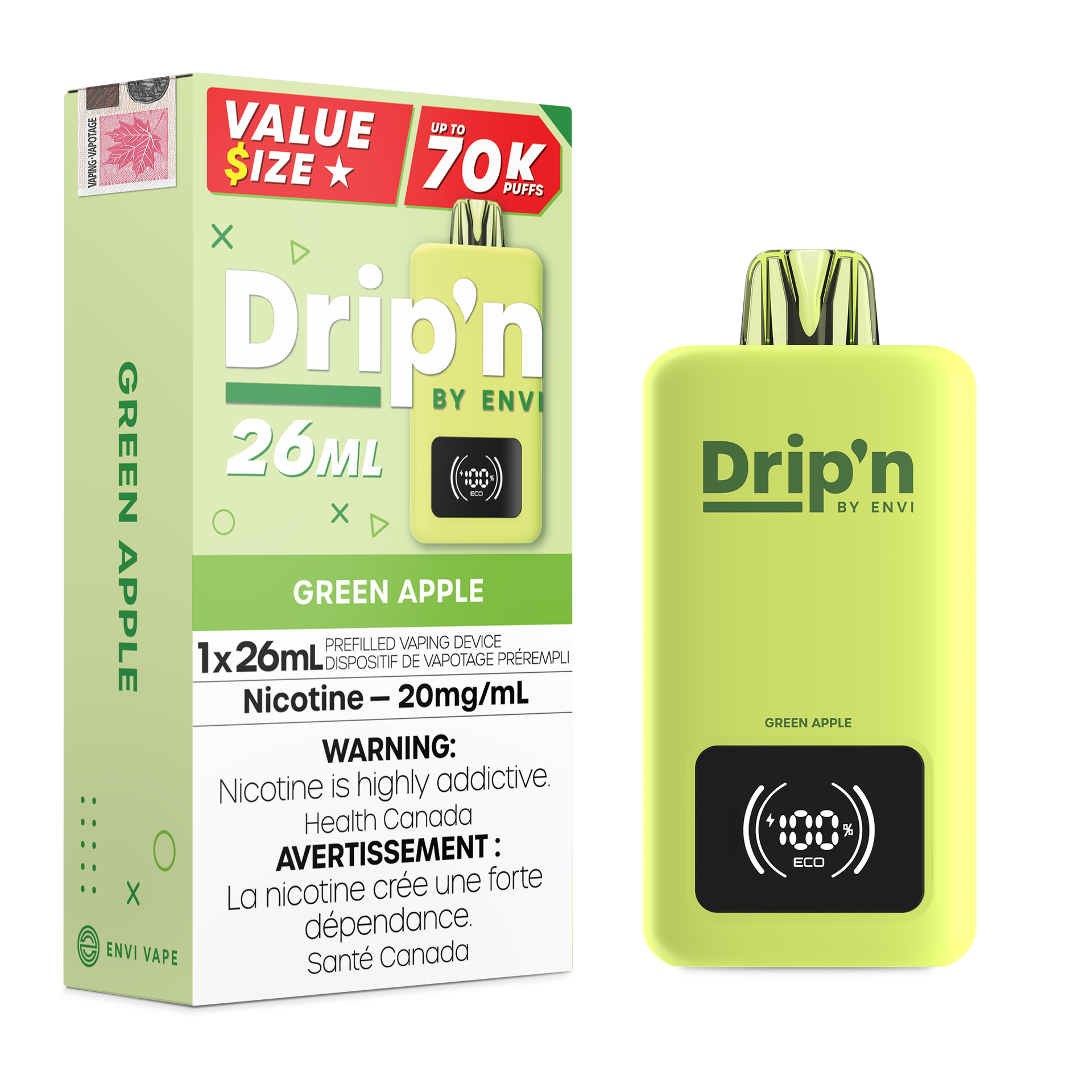 Drip'n by Envi 26mL Disposable Vape - 70K Puffs - 26mL - Green Apple