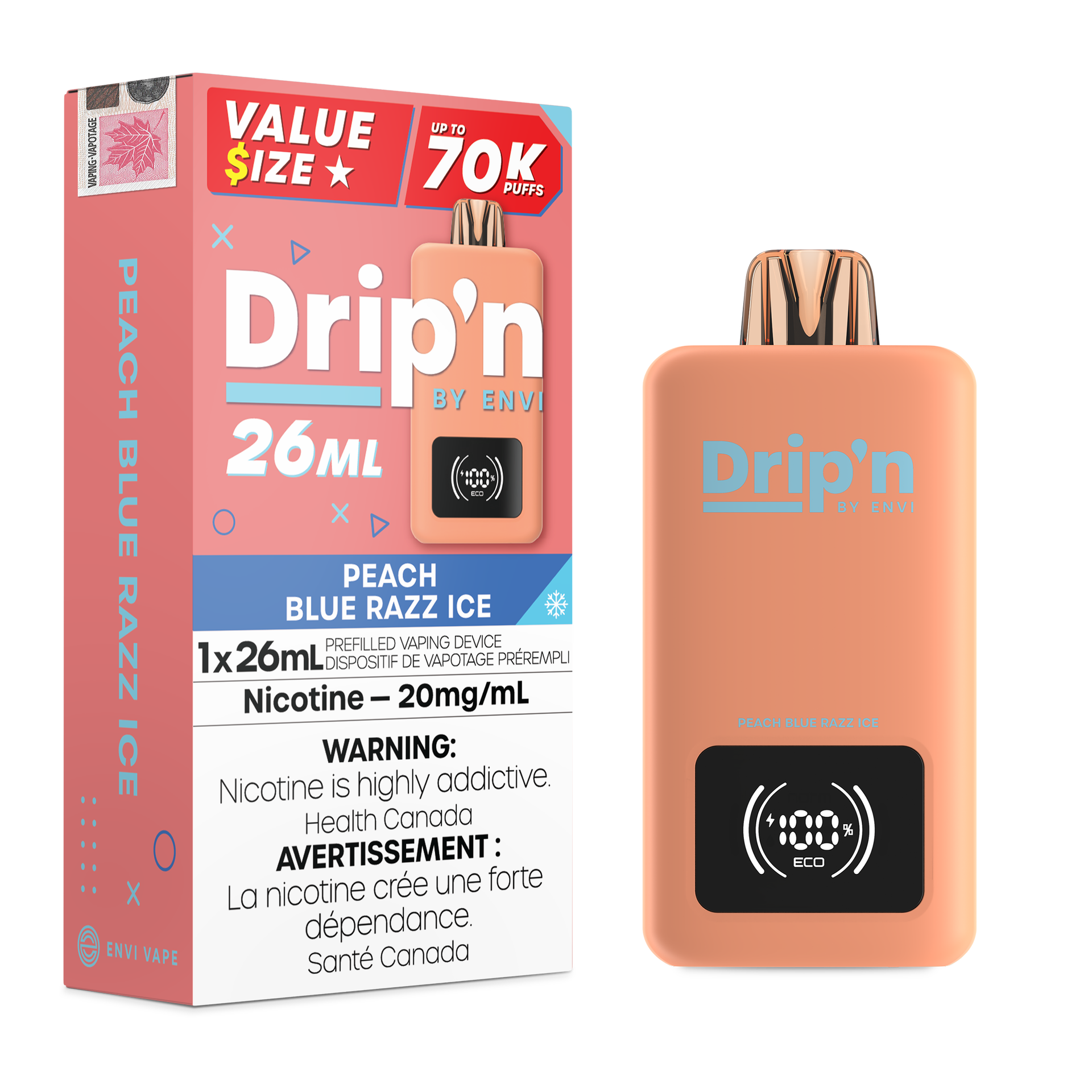 Drip'n by Envi 26mL Disposable Vape - 70K Puffs - 26mL - Peach Blue Razz Ice