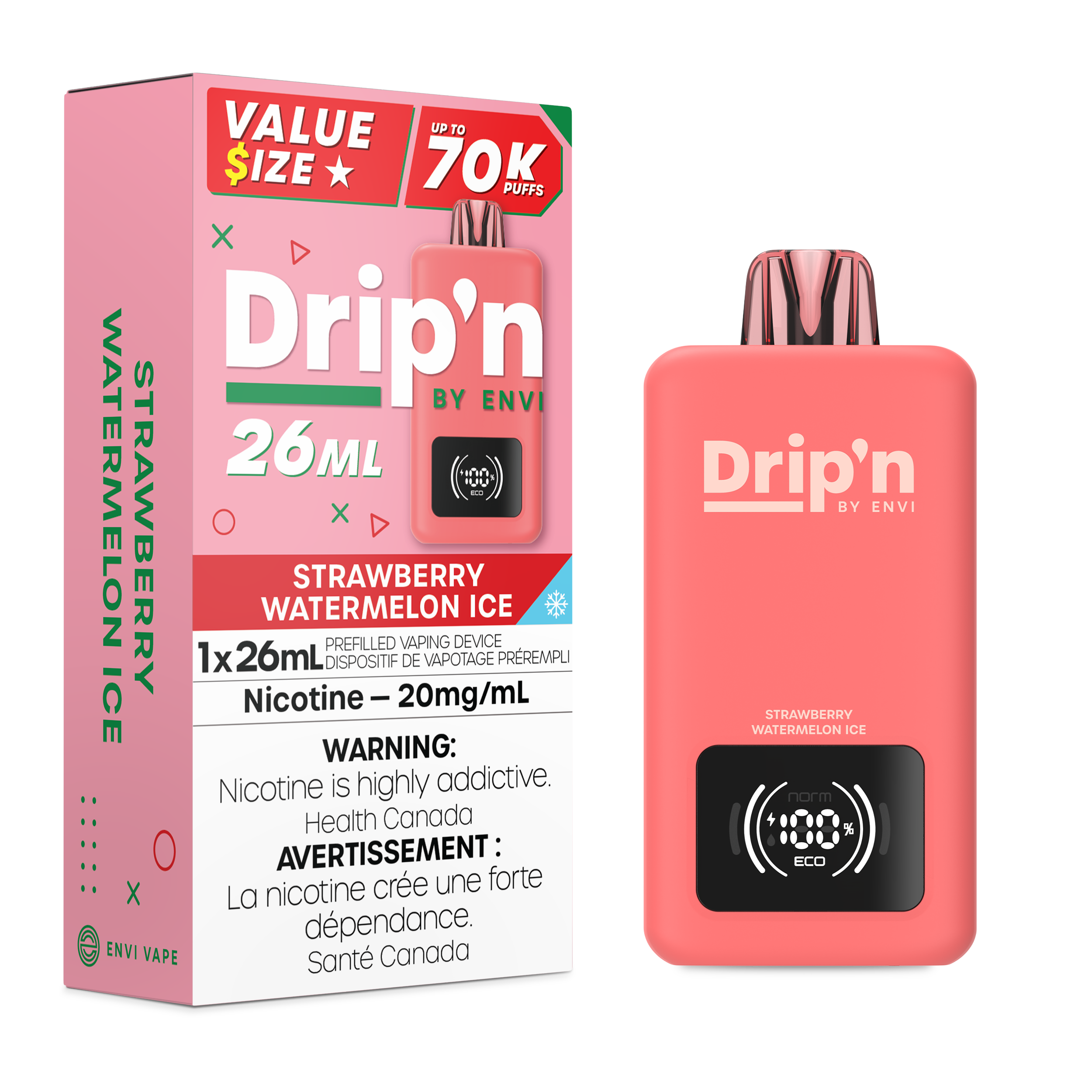Drip'n by Envi 26mL Disposable Vape - 70K Puffs - 26mL - Strawberry Watermelon Ice