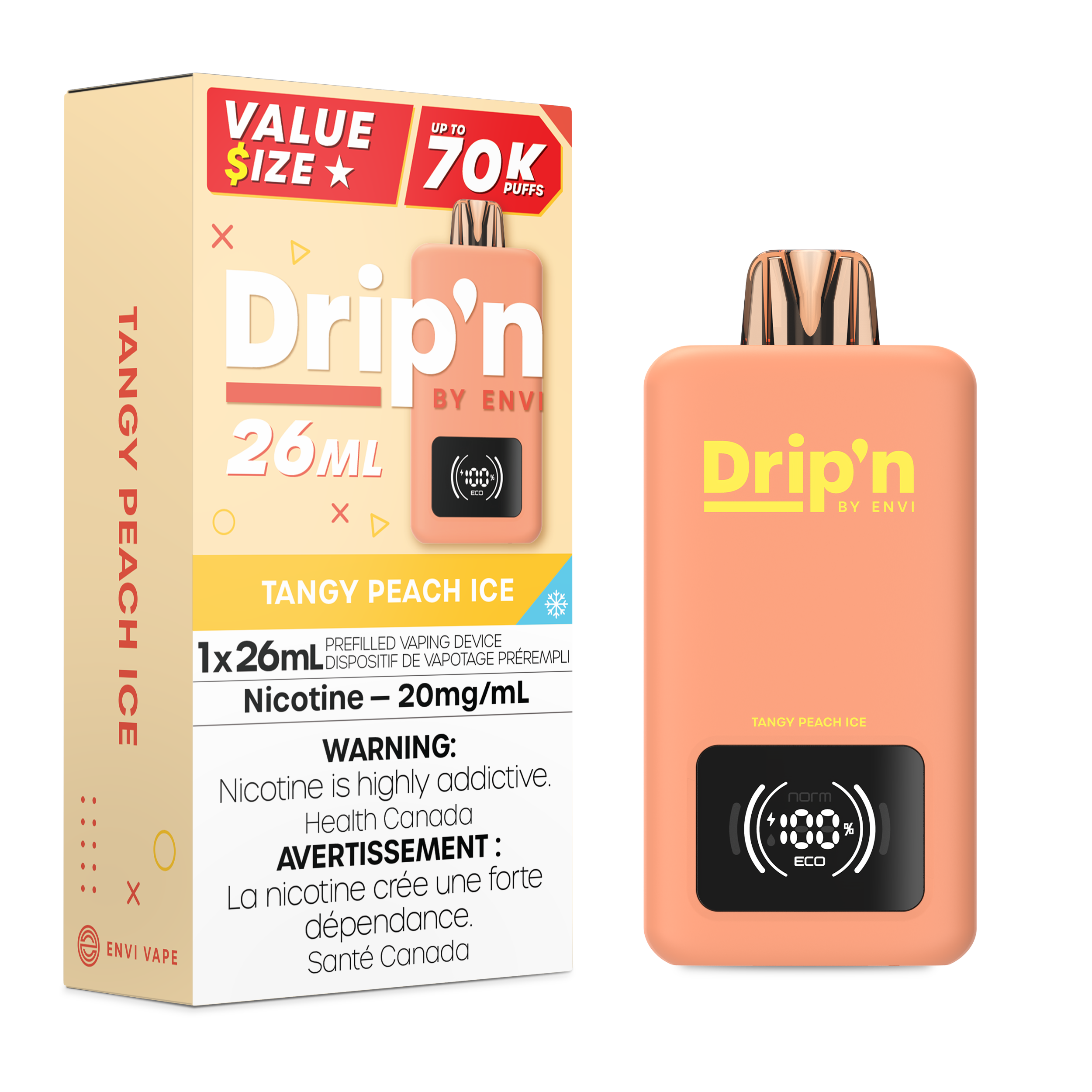 Drip'n by Envi 26mL Disposable Vape - 70K Puffs - 26mL - Tangy Peach Ice