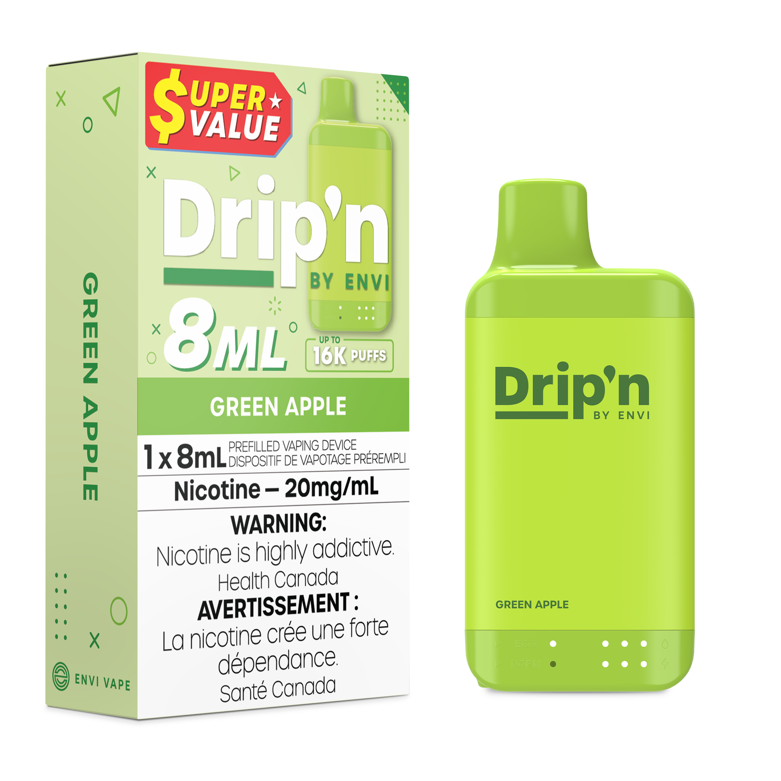 Drip'n by Envi 8mL Disposable Vape - 16K Puffs - 8mL - Green Apple
