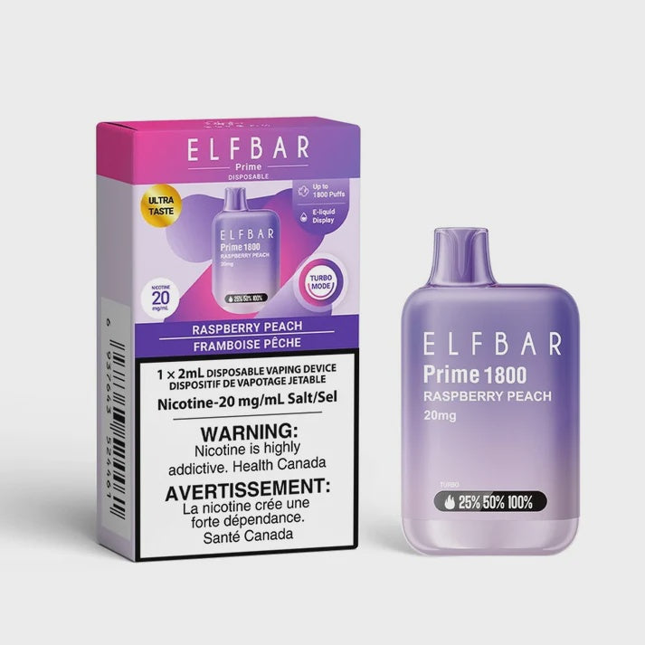 Elf Bar Prime 1800 Disposable Vape - 1800 Puffs - 2mL - Raspberry Peach
