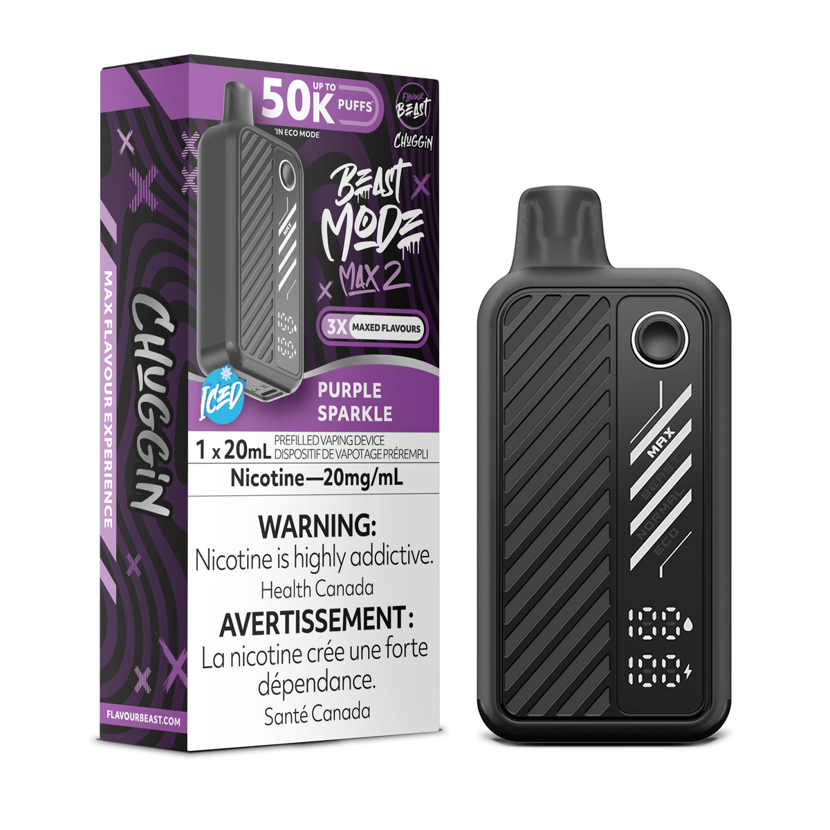 Flavour Beast Beast Mode Max 2 Disposable Vape - 50K Puffs - 20mL - Purple Sparkle Iced
