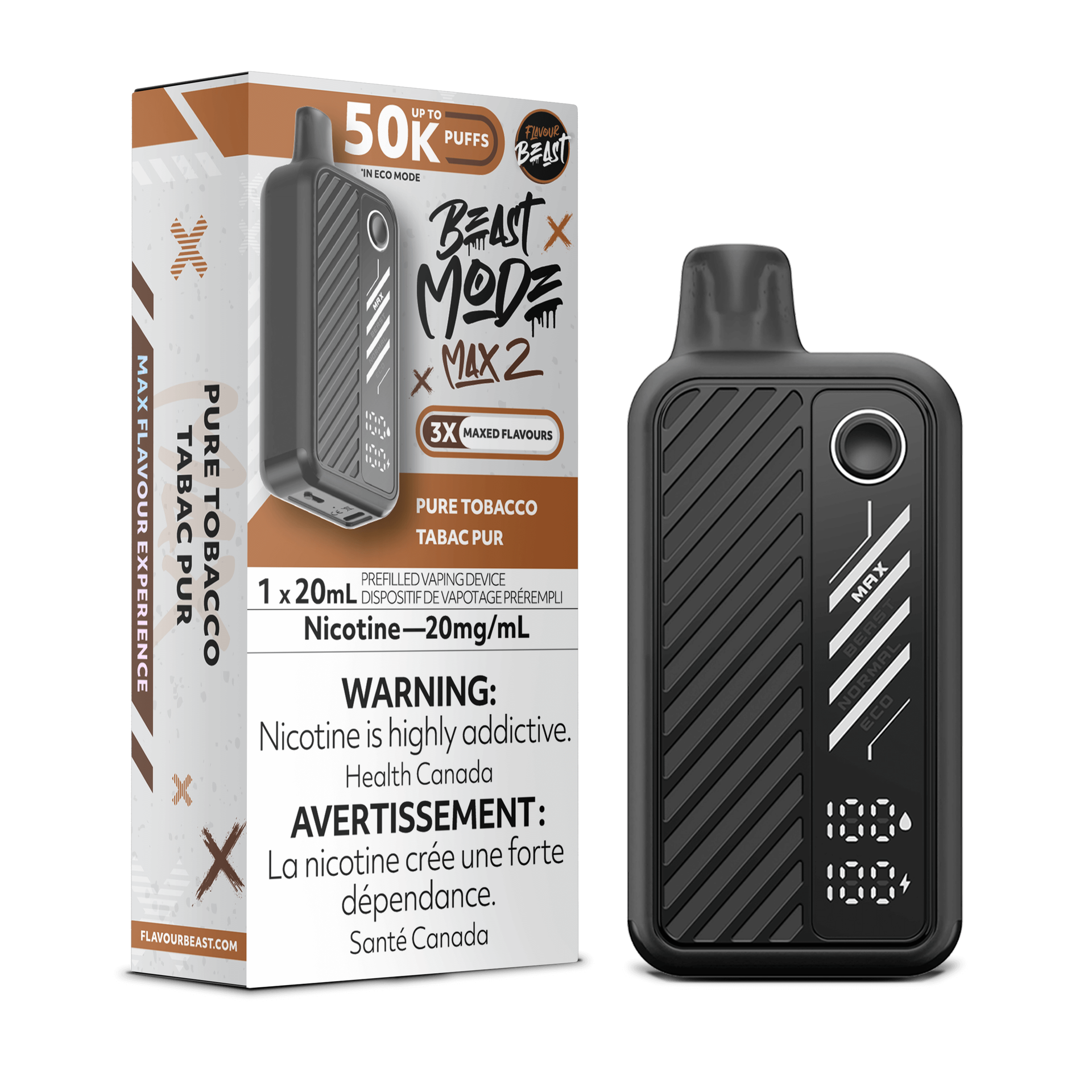 Flavour Beast Beast Mode Max 2 Disposable Vape - 50K Puffs - 20mL - Pure Tobacco