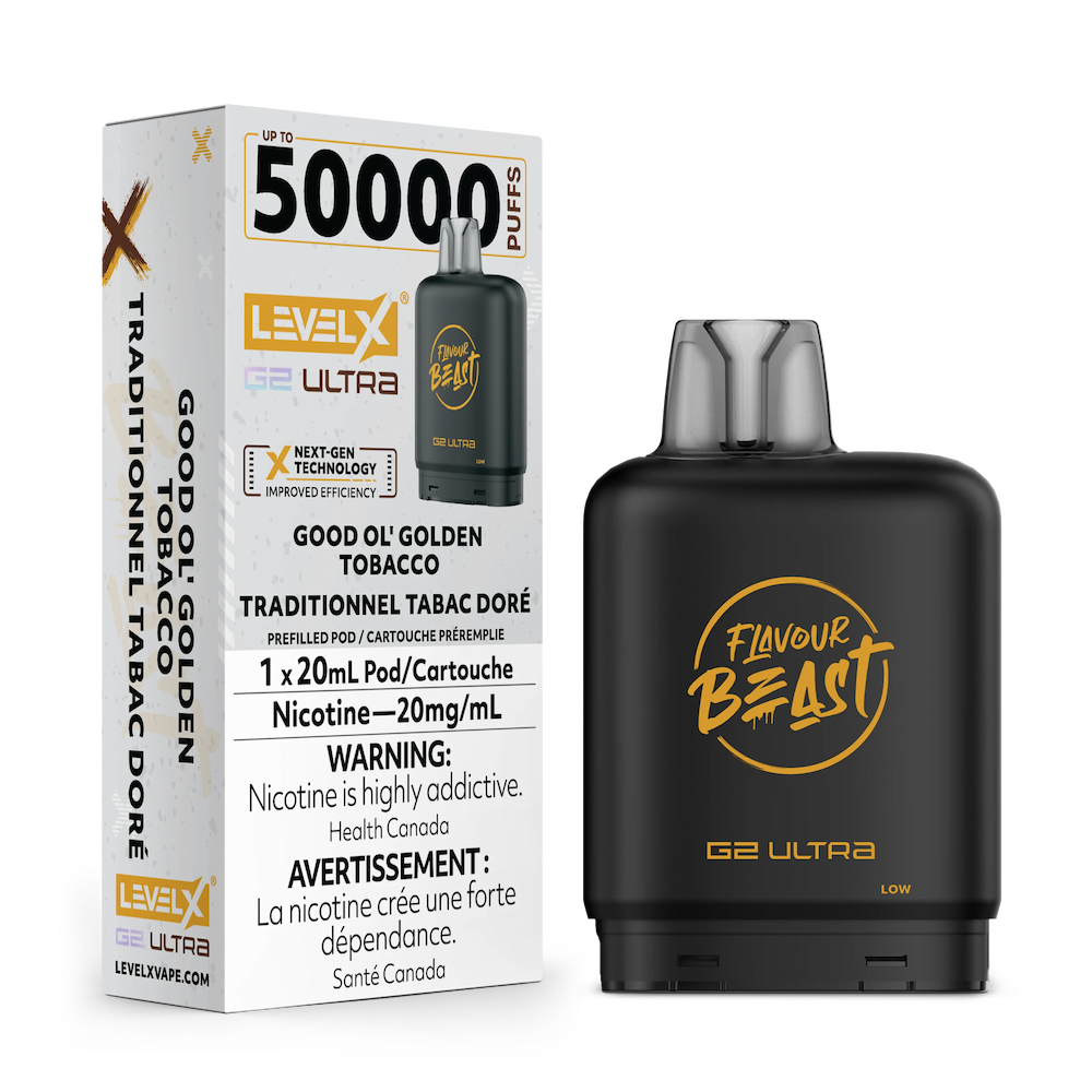 Good Ol' Golden Tobacco - Flavour Beast Level X G2 Ultra Replacement Vape Pod - 50K Puffs - 20mL