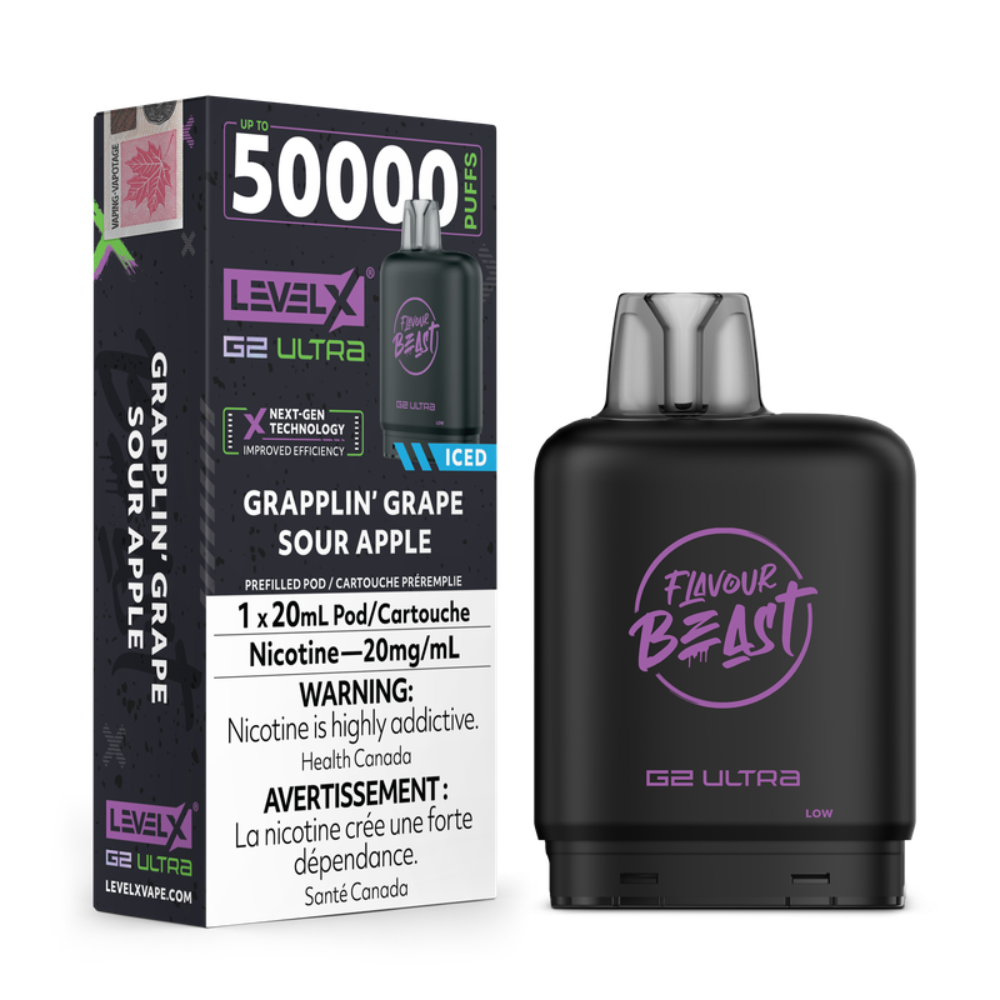 Grapplin' Grape Sour Apple Iced - Flavour Beast Level X G2 Ultra Replacement Vape Pod - 50K Puffs - 20mL