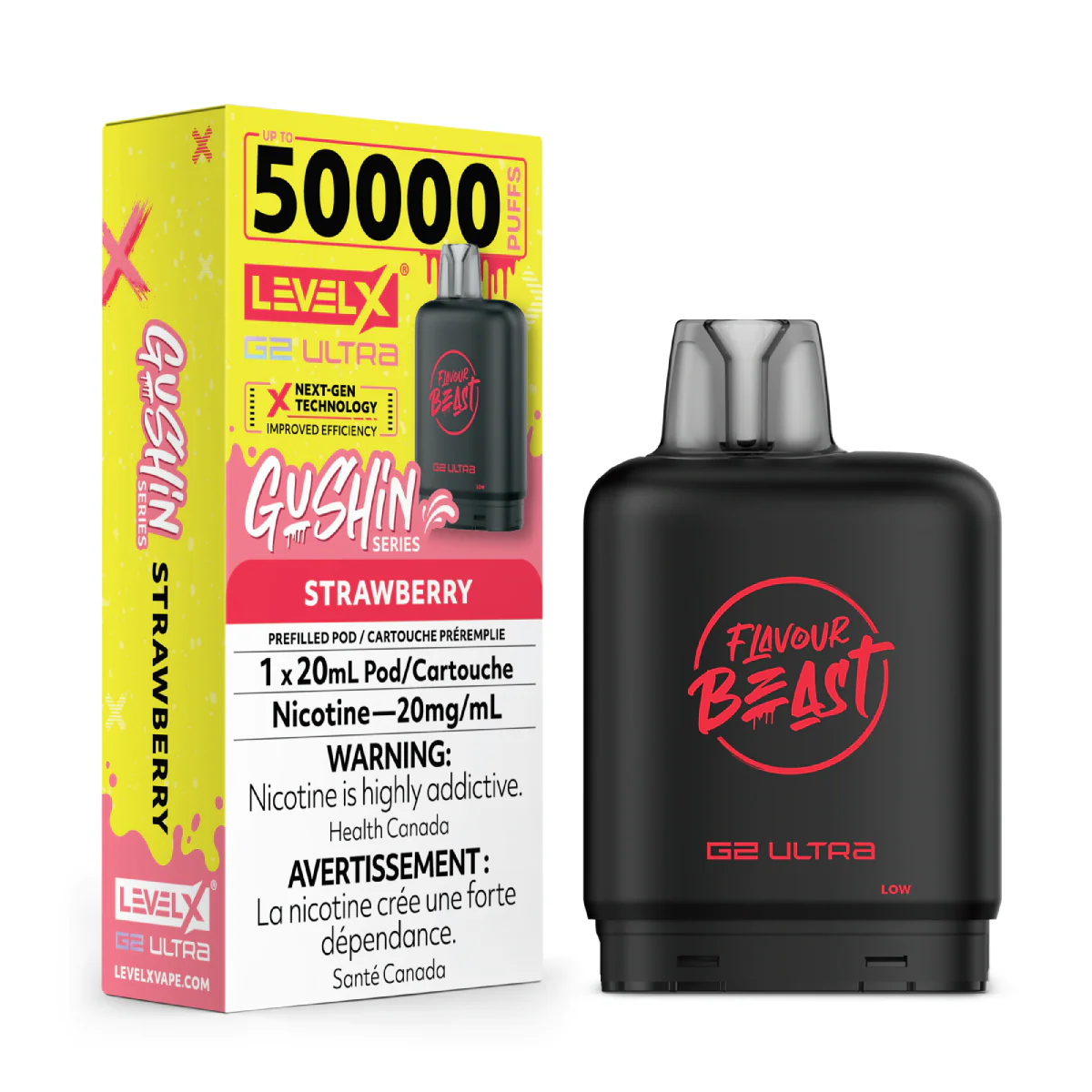 Gushin Strawberry - Flavour Beast Level X G2 Ultra Replacement Vape Pod - 50K Puffs - 20mL
