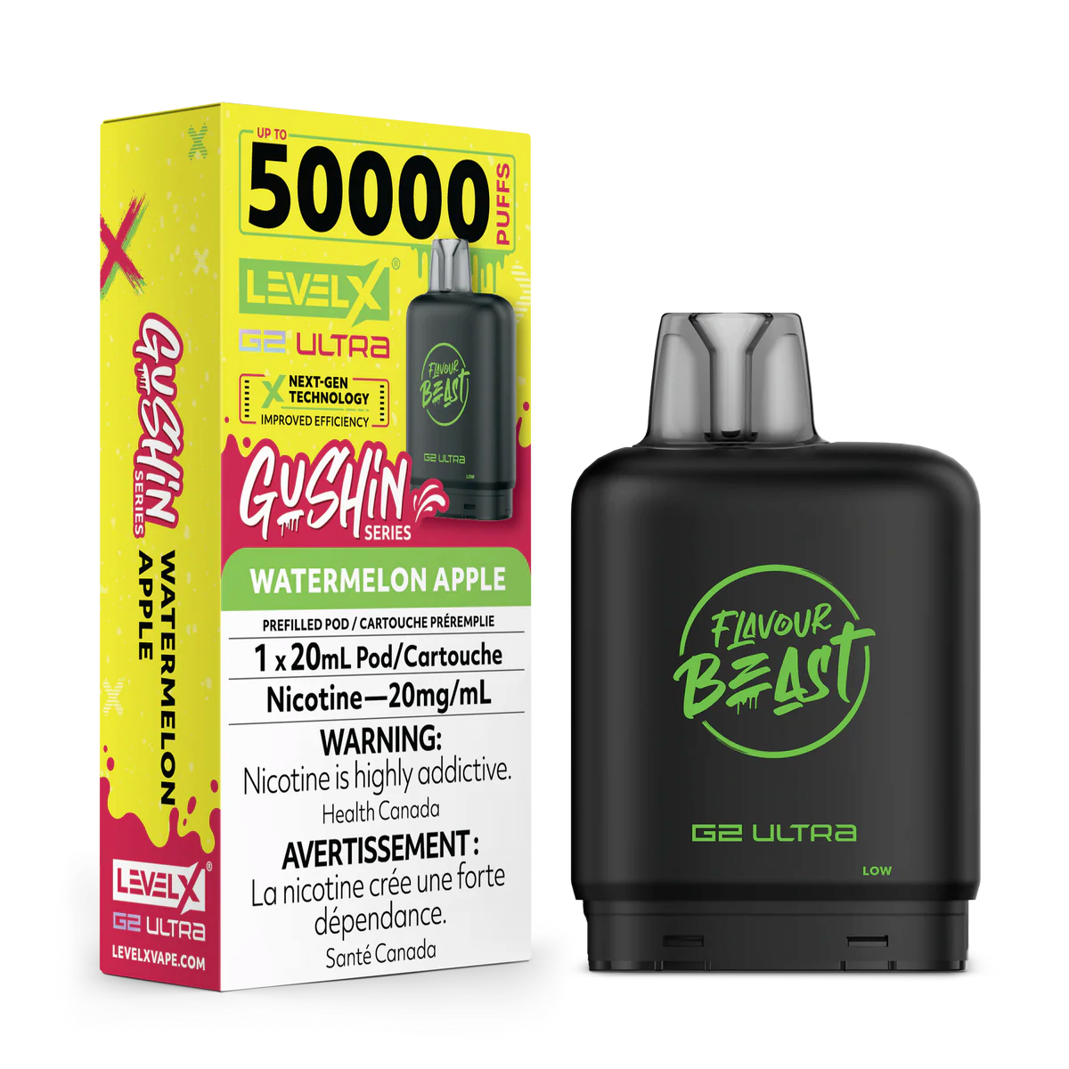 Gushin Watermelon Apple - Flavour Beast Level X G2 Ultra Replacement Vape Pod - 50K Puffs - 20mL