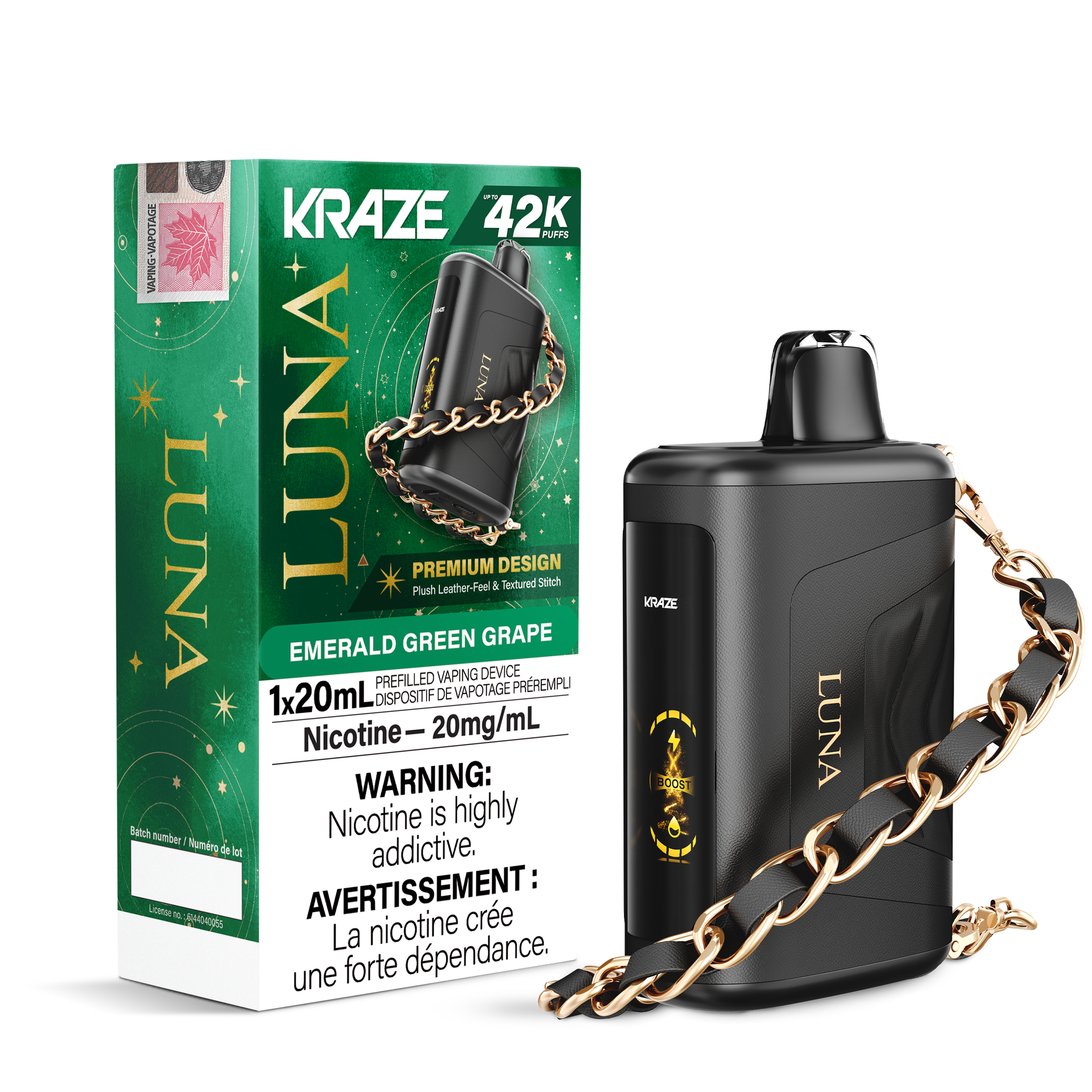Kraze Luna Disposable Vape - 42K Puffs - 20mL - Emerald Green Grape