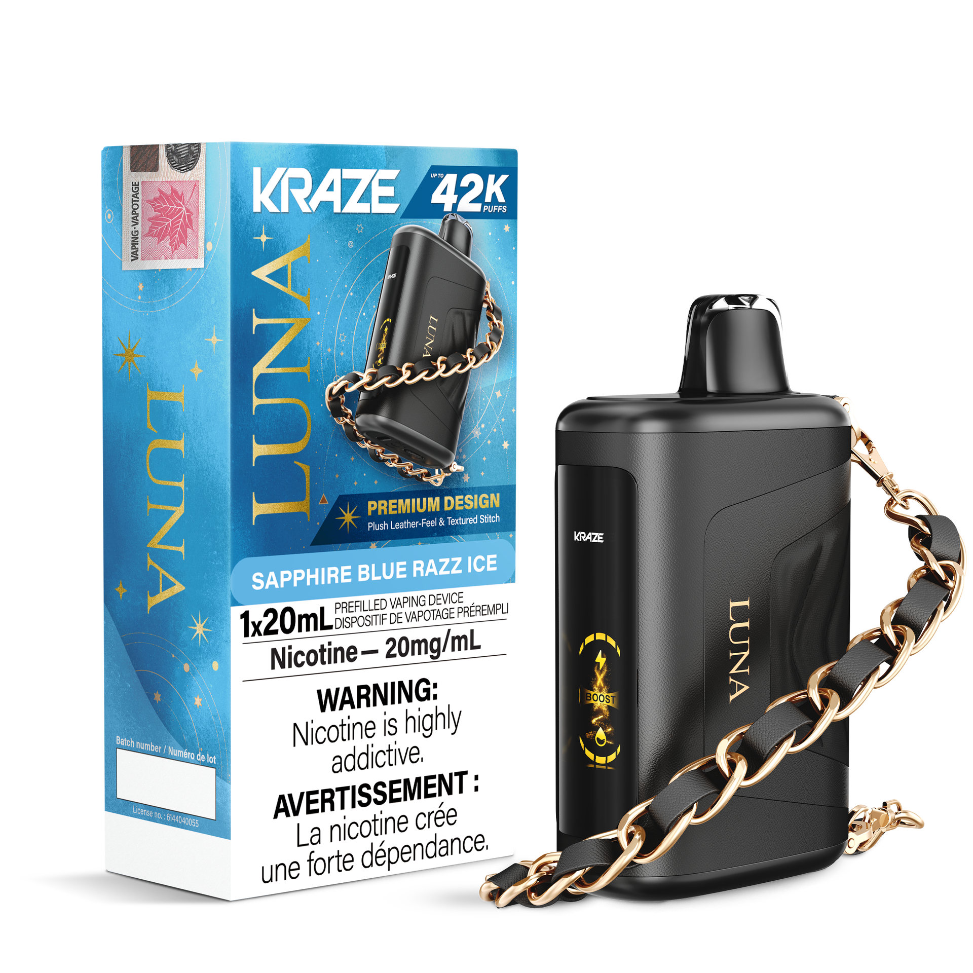 Kraze Luna Disposable Vape - 42K Puffs - 20mL - Sapphire Blue Razz Ice