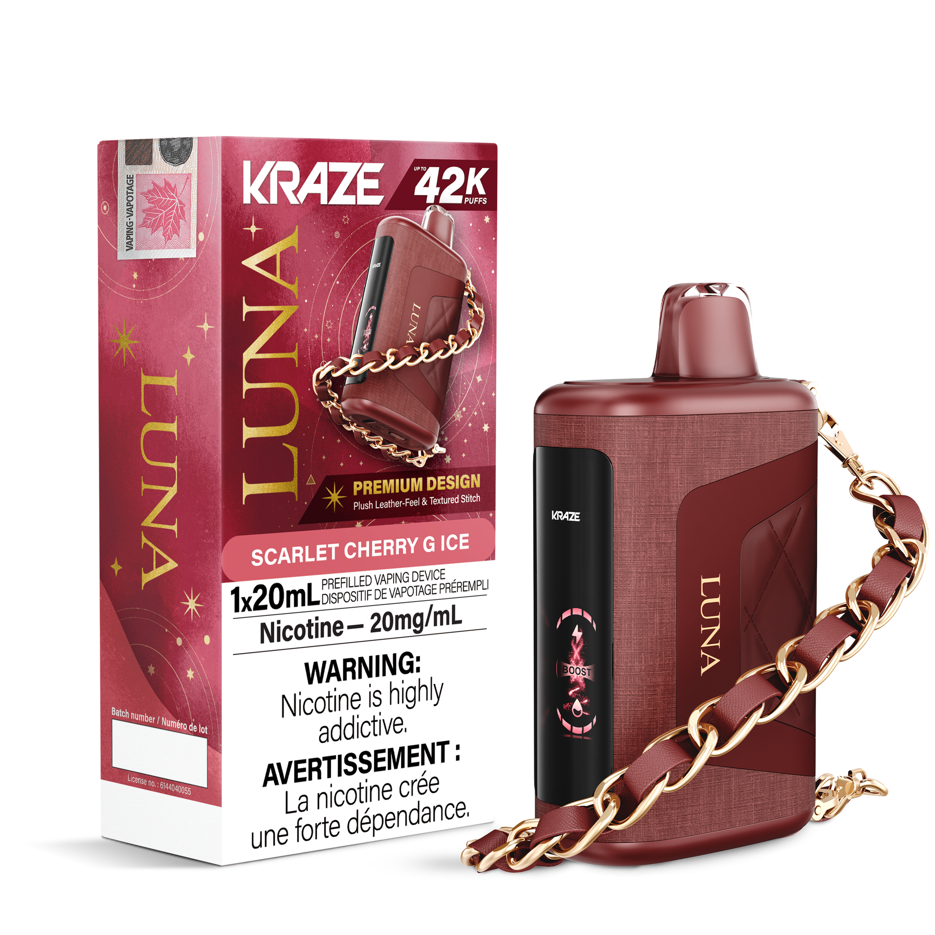 Kraze Luna Disposable Vape - 42K Puffs - 20mL - Scarlet Cherry G Ice