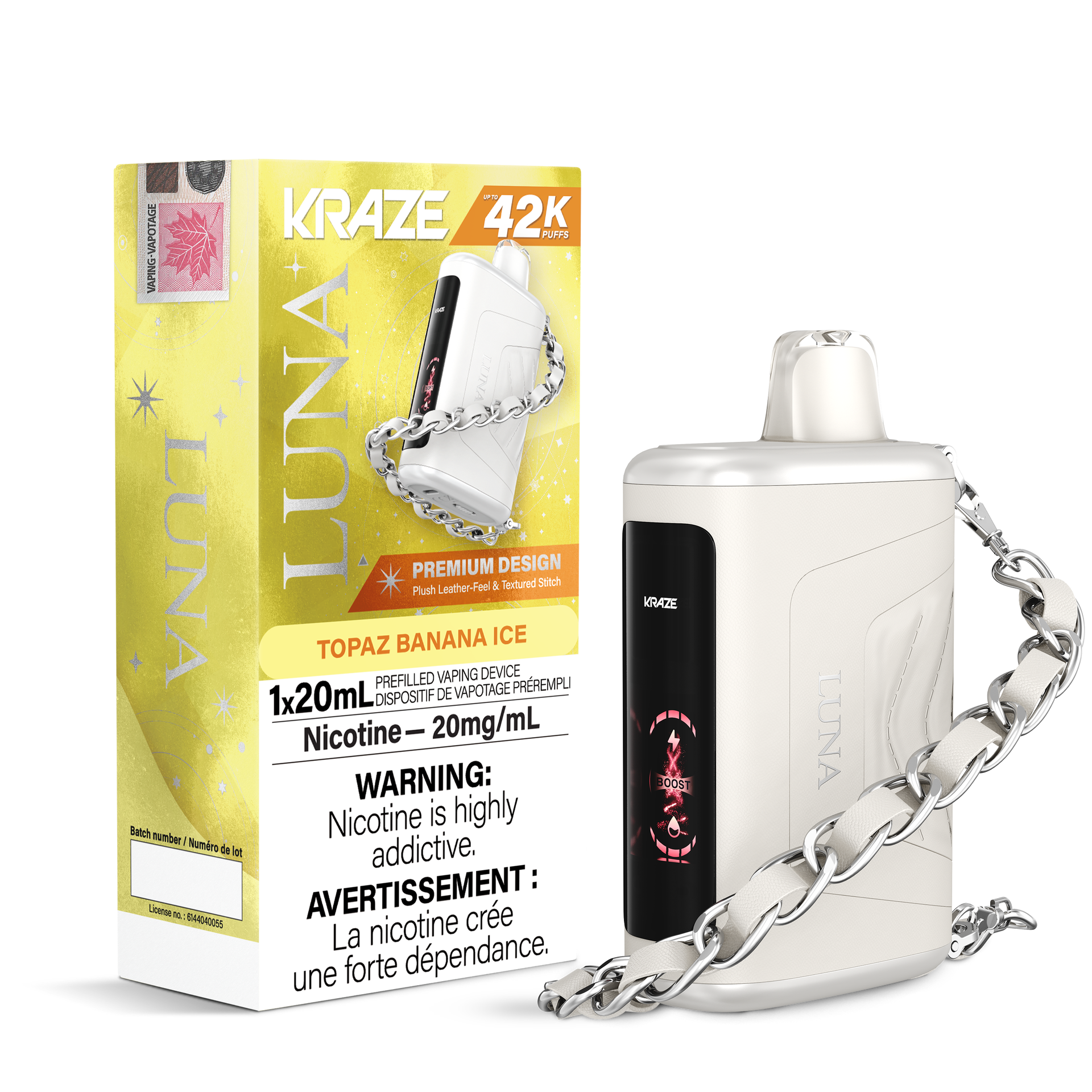 Kraze Luna Disposable Vape - 42K Puffs - 20mL - Topaz Banana Ice