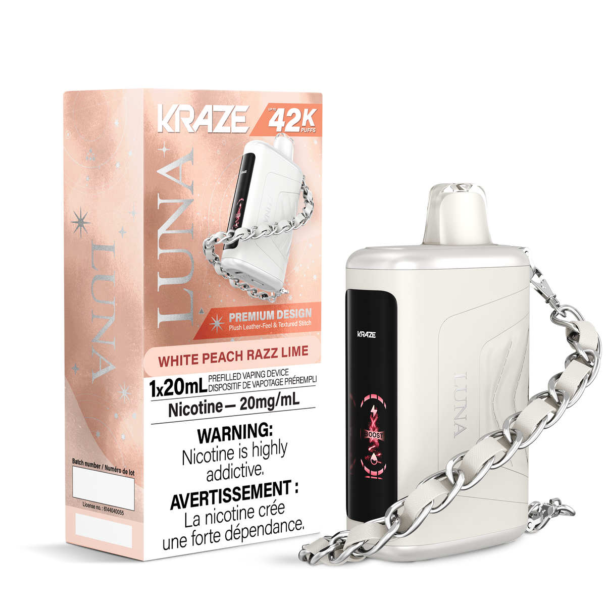 Kraze Luna Disposable Vape - 42K Puffs - 20mL - White Peach Razz Lime
