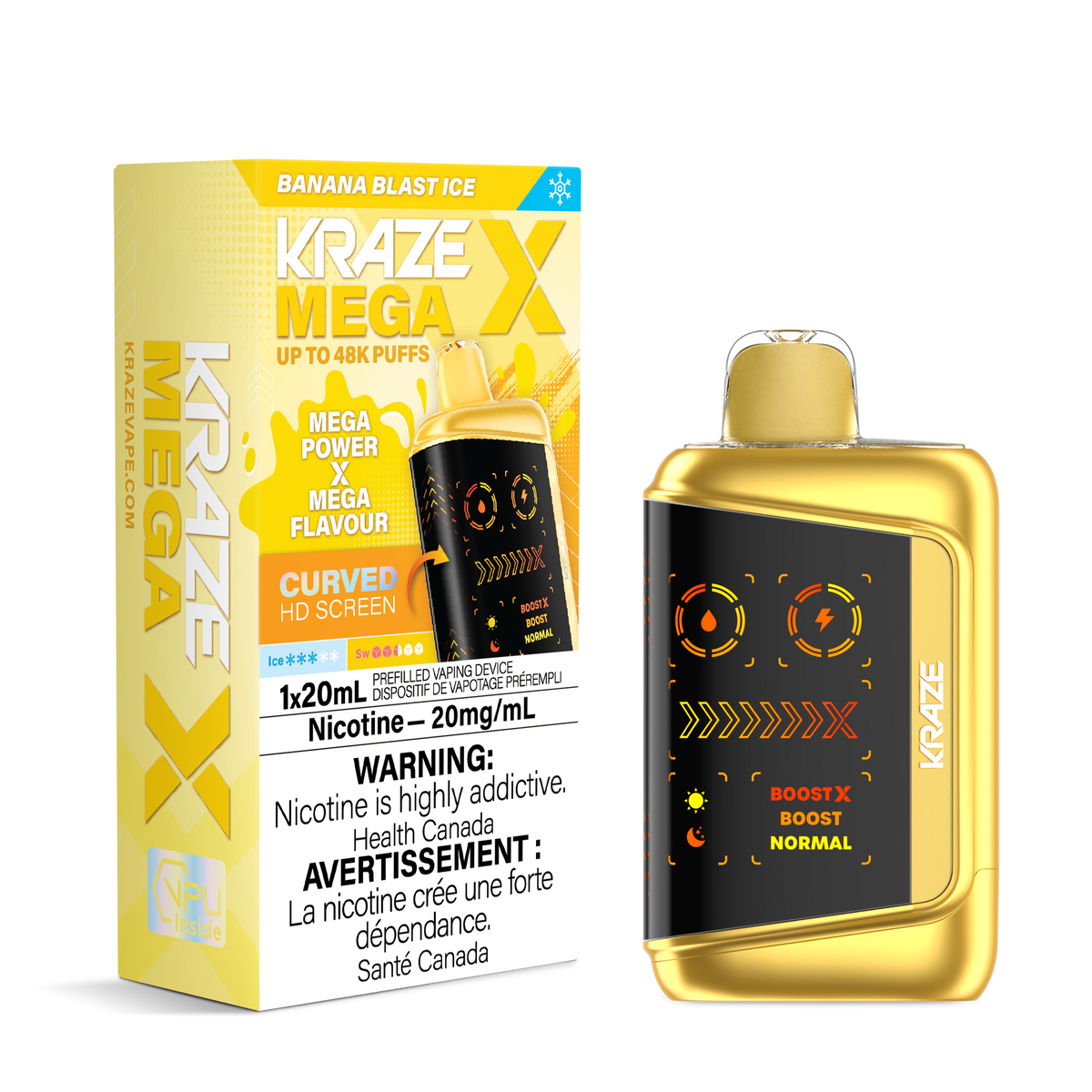 Kraze Mega X Disposable Vape - 48K Puffs - 20mL - Banana Blast Ice