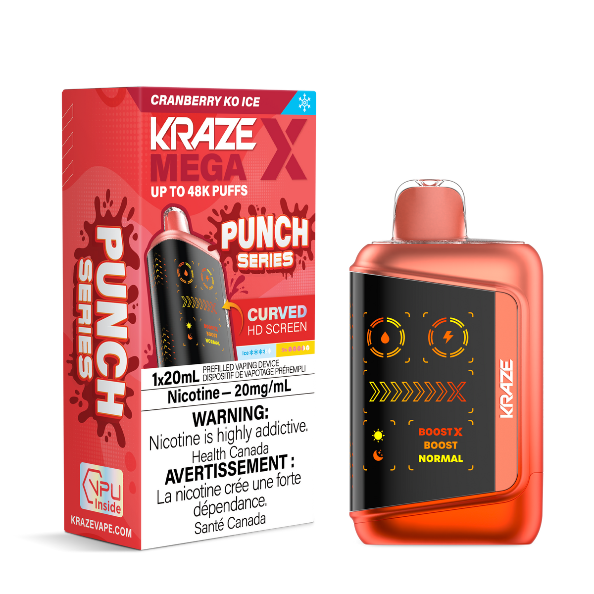 Kraze Mega X Disposable Vape - 48K Puffs - 20mL - Cranberry Ko Ice
