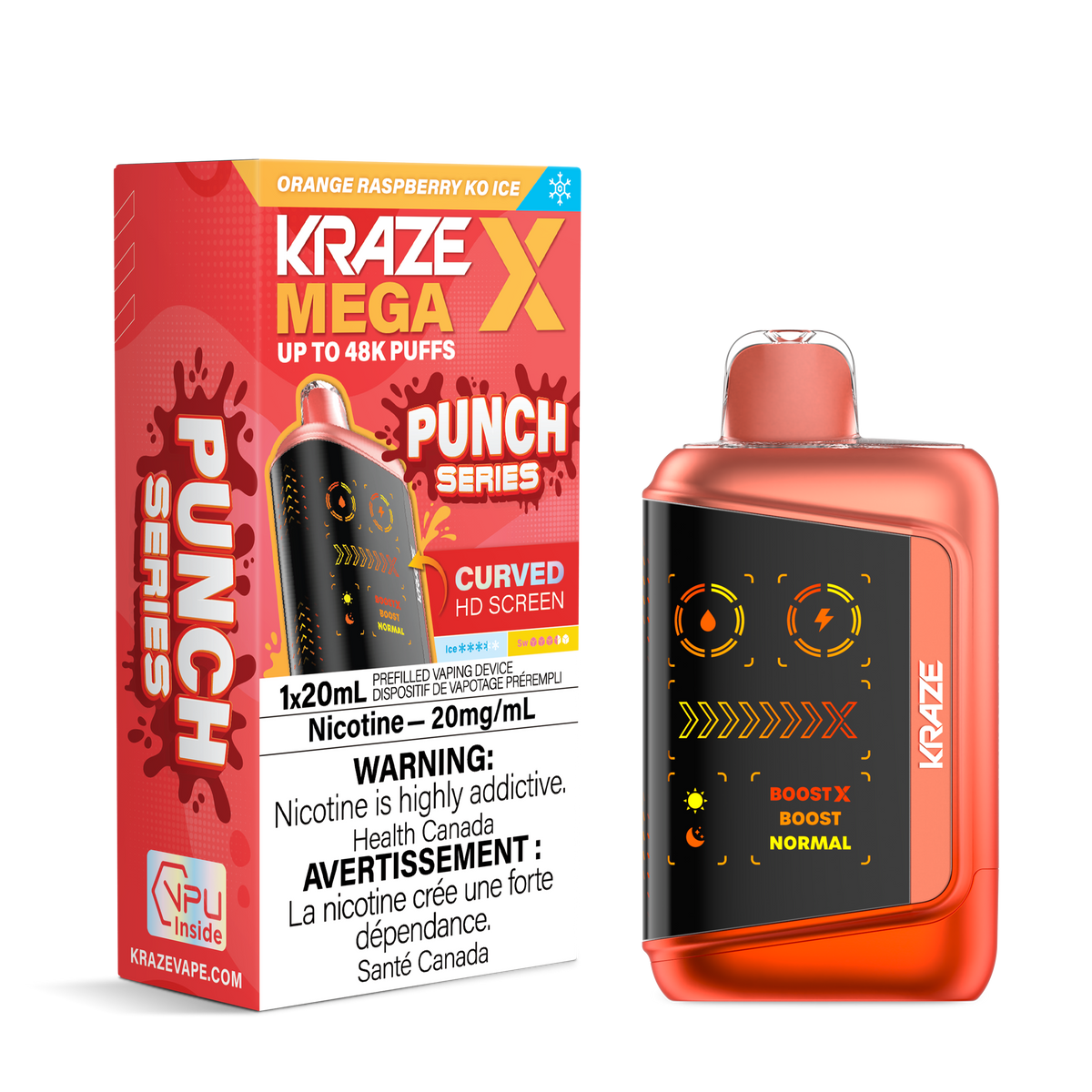 Kraze Mega X Disposable Vape - 48K Puffs - 20mL - Orange Raspberry Ko Ice