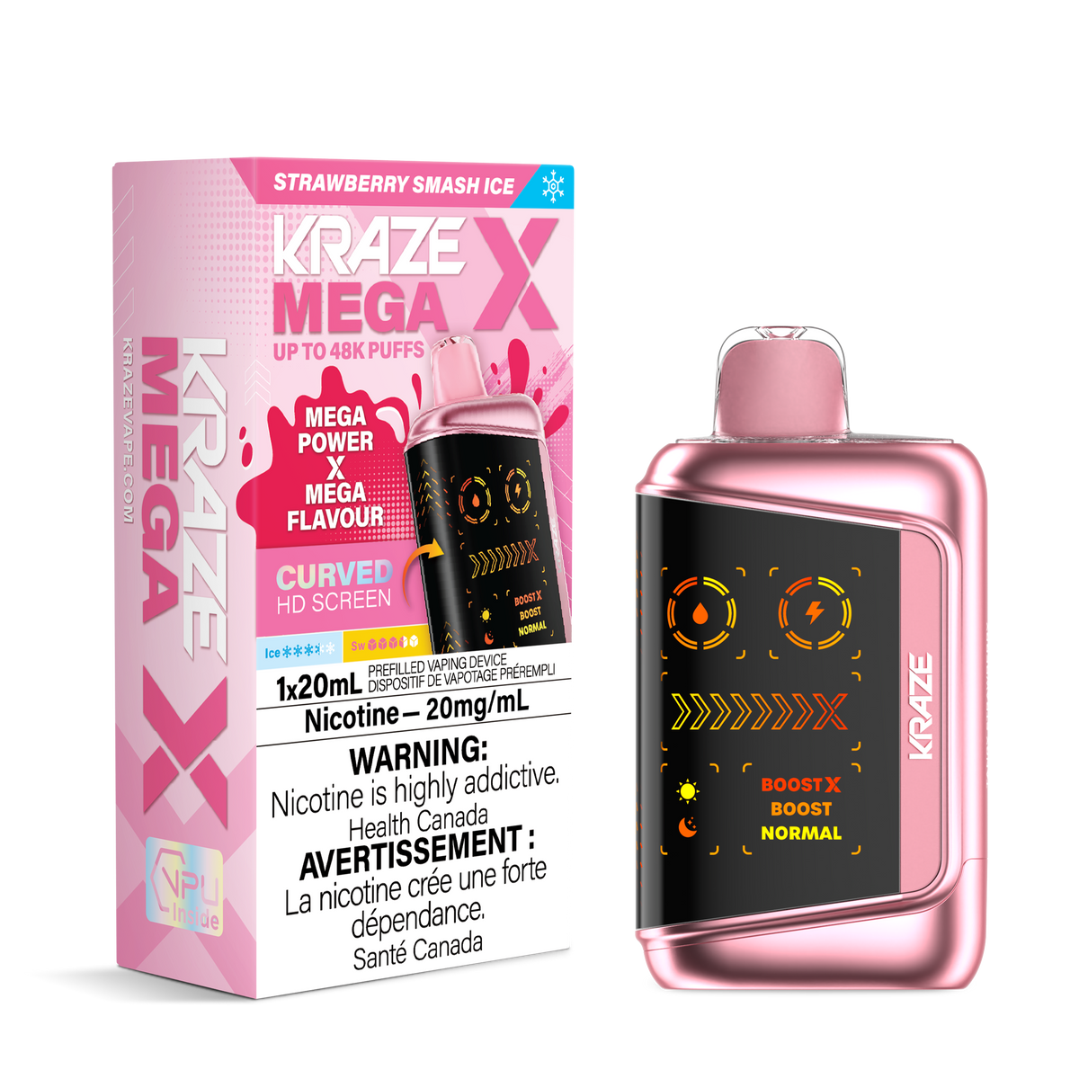 Kraze Mega X Disposable Vape - 48K Puffs - 20mL - Strawberry Smash Ice