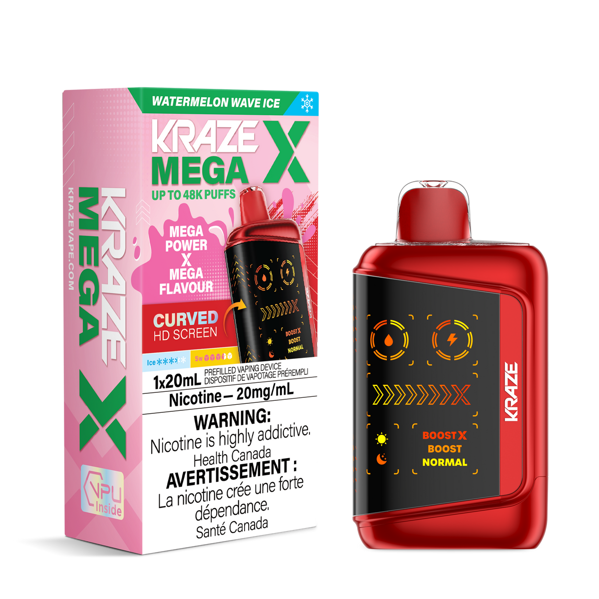 Kraze Mega X Disposable Vape - 48K Puffs - 20mL - Watermelon Wave Ice