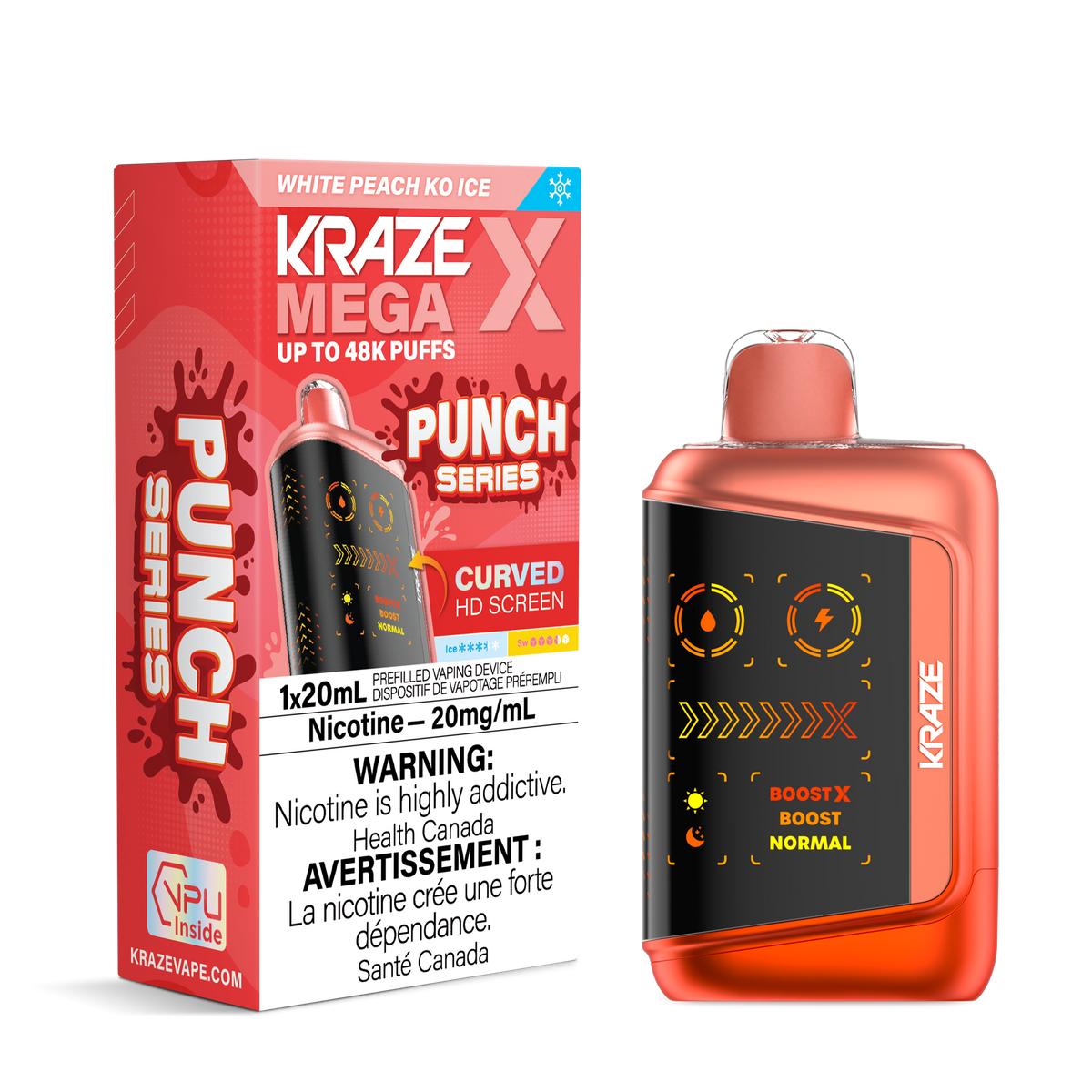 Kraze Mega X Disposable Vape - 48K Puffs - 20mL - White Peach Ko Ice