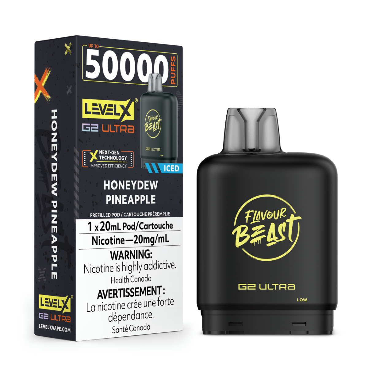 Honeydew Pineapple Iced - Flavour Beast Level X G2 Ultra Replacement Vape Pod - 50K Puffs - 20mL
