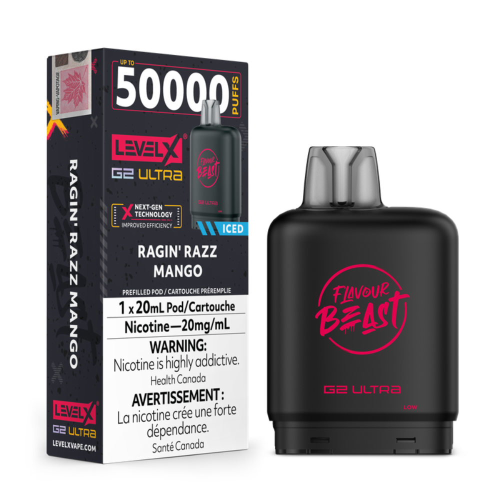 Ragin' Razz Mango - Flavour Beast Level X G2 Ultra Replacement Vape Pod - 50K Puffs - 20mL