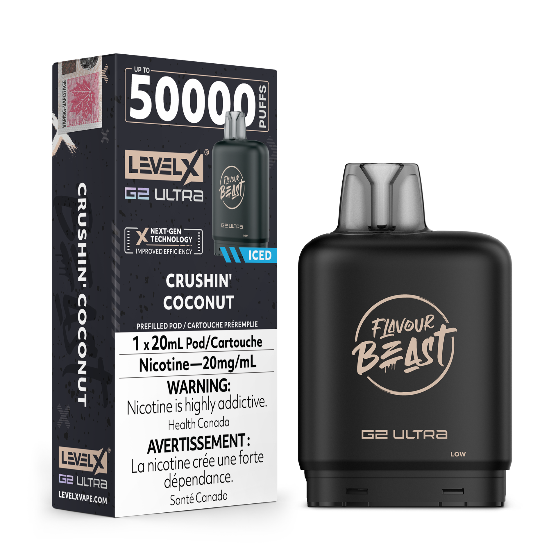 Crushin' Coconut - Flavour Beast Level X G2 Ultra Replacement Vape Pod - 50K Puffs - 20mL