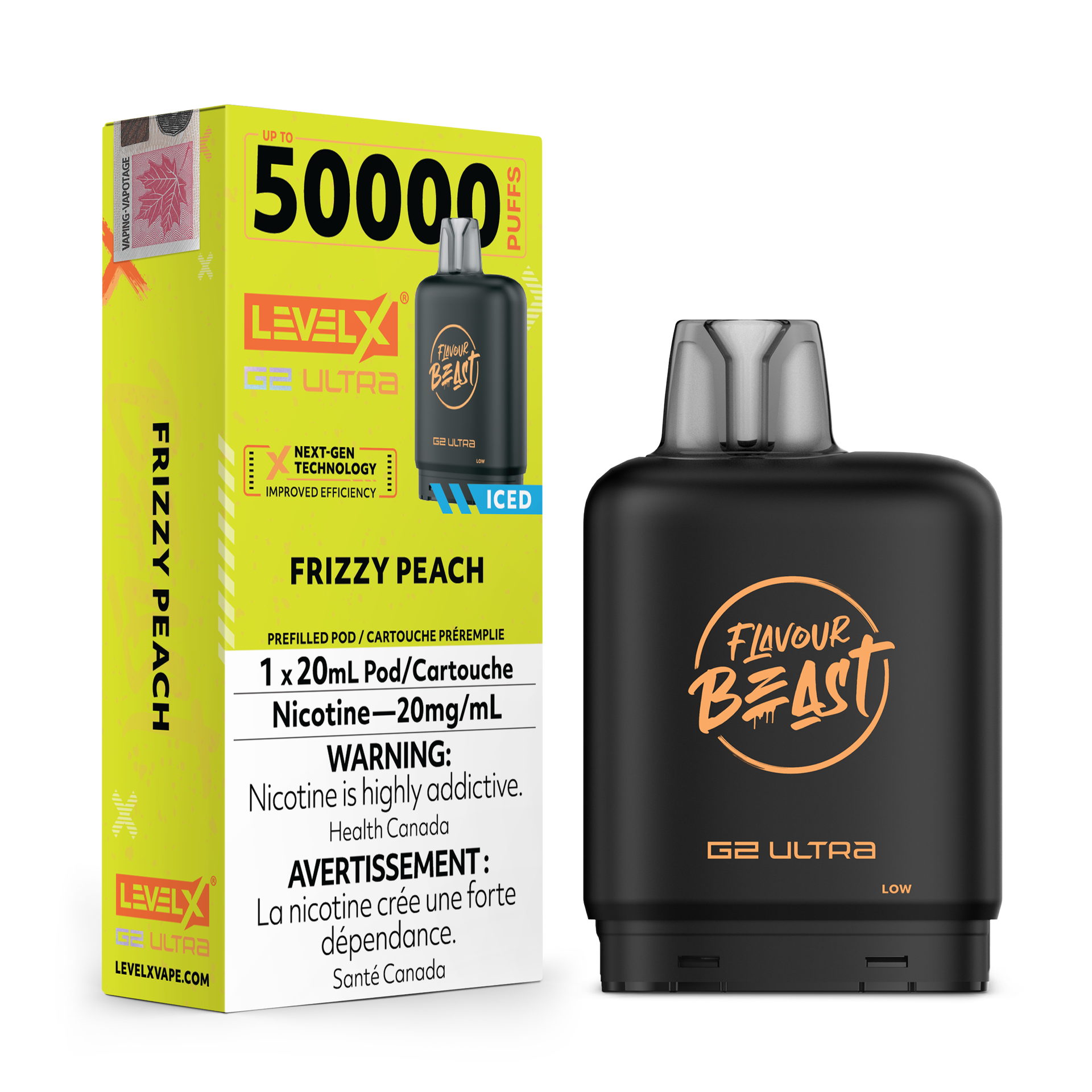 Frizzy Peach - Flavour Beast Level X G2 Ultra Replacement Vape Pod - 50K Puffs - 20mL
