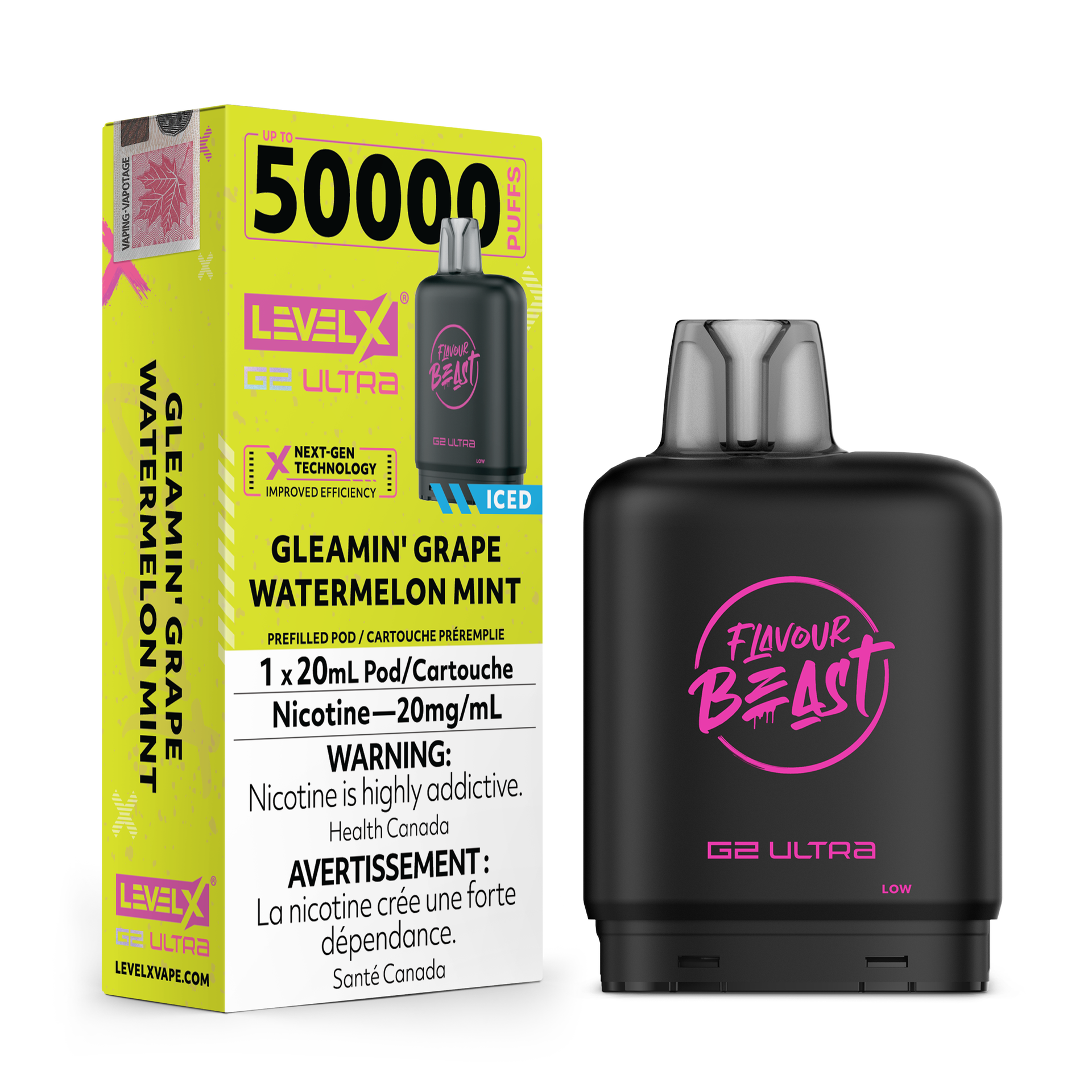 Gleamin' Grape Watermelon Mint - Flavour Beast Level X G2 Ultra Replacement Vape Pod - 50K Puffs - 20mL