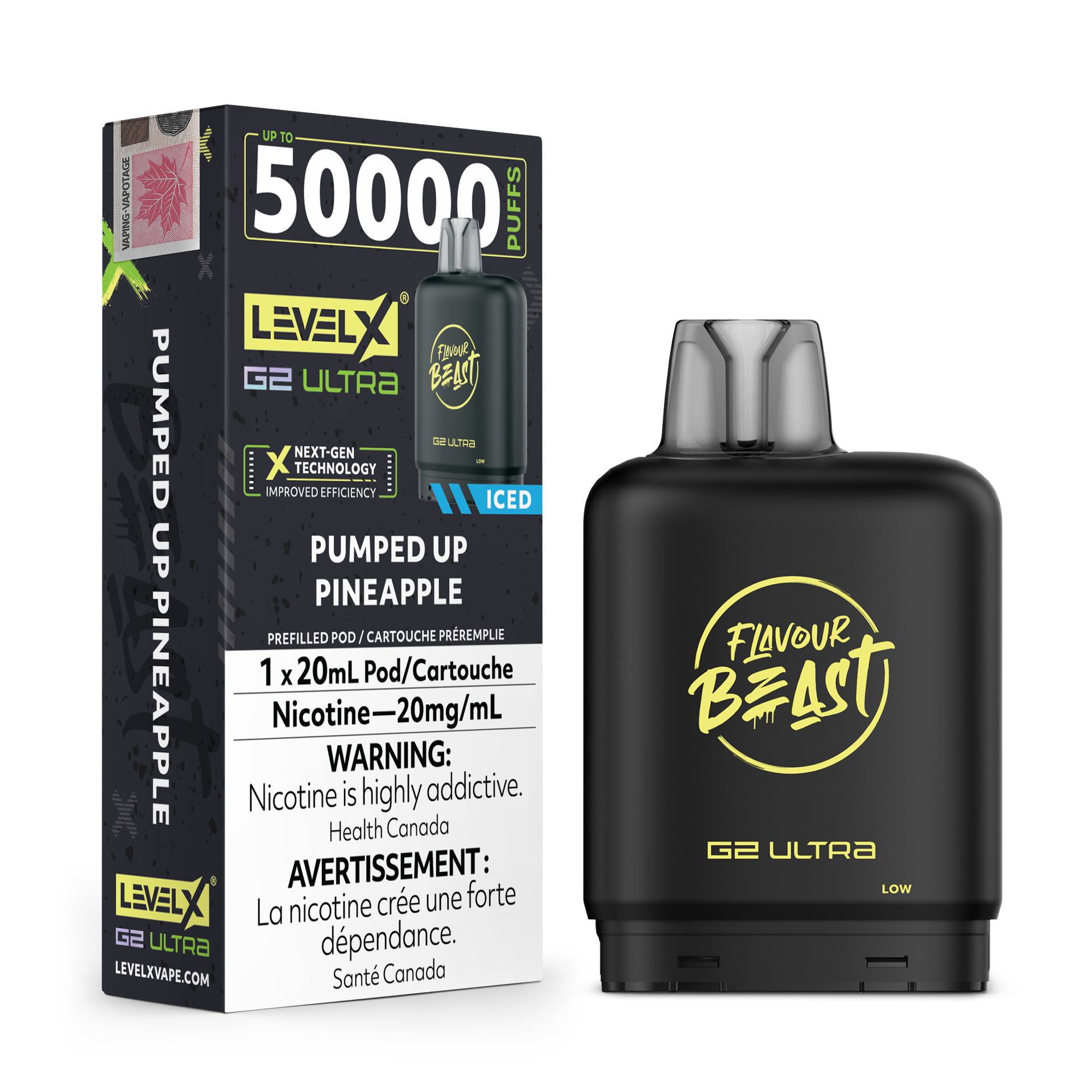 Pumped Up Pineapple - Flavour Beast Level X G2 Ultra Replacement Vape Pod - 50K Puffs - 20mL