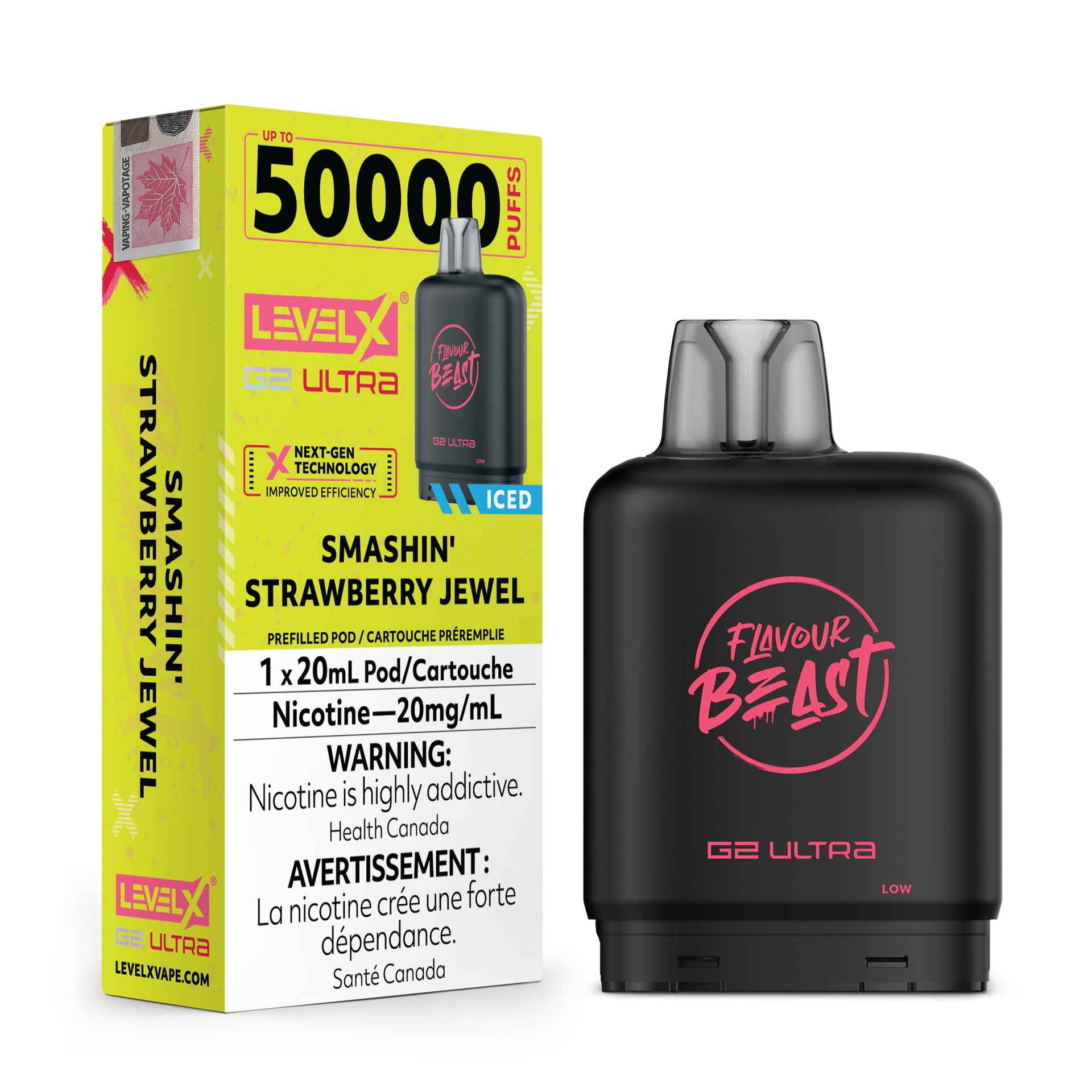 Smashin' Strawberry Jewel - Flavour Beast Level X G2 Ultra Replacement Vape Pod - 50K Puffs - 20mL