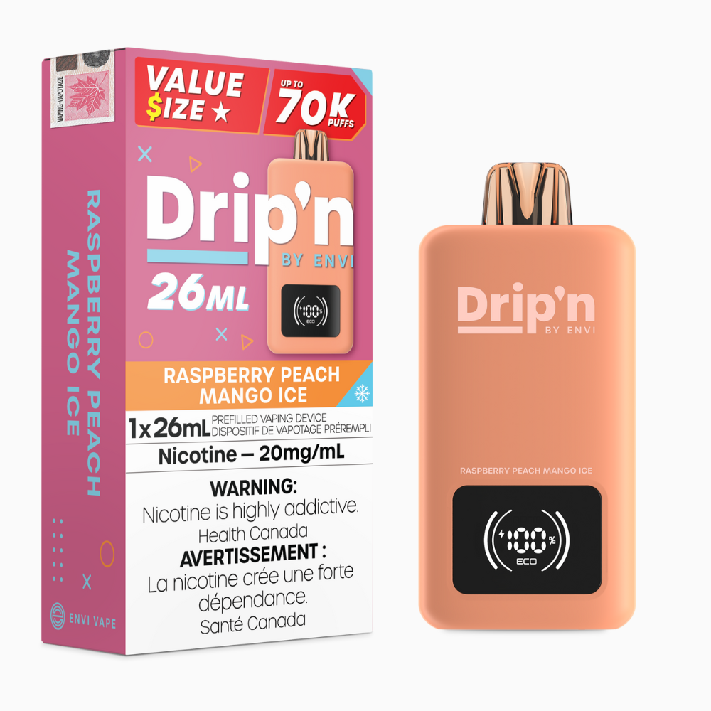 Drip'n by Envi 26mL Disposable Vape - 70K Puffs - 26mL - Raspberry Peach Mango Ice