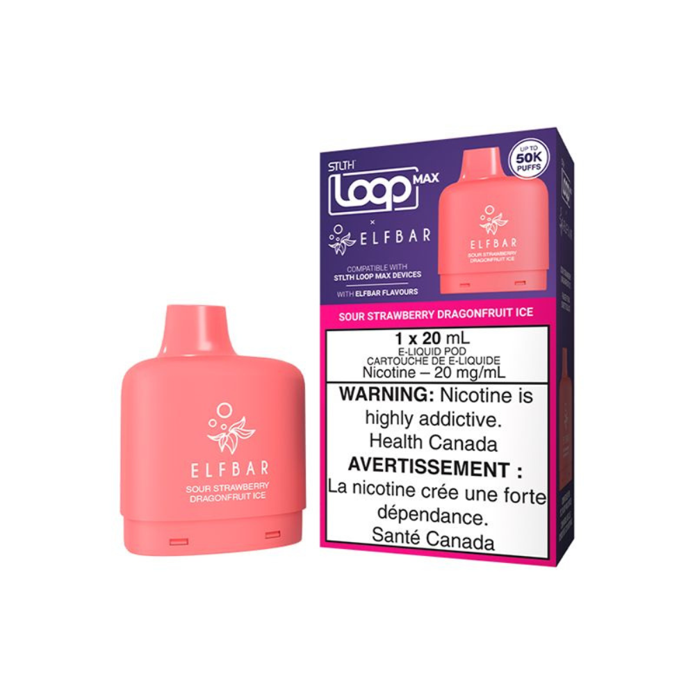 Sour Strawberry Dragonfruit Ice - STLTH Loop Max X Elfbar Vape Pod - 50K Puffs - 20mL