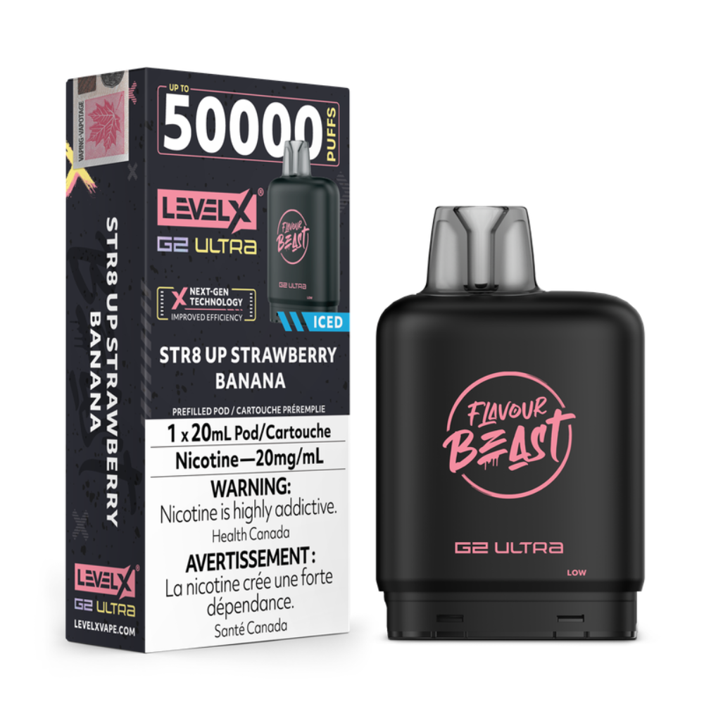 STR8 UP Strawberry Banana Iced - Flavour Beast Level X G2 Ultra Replacement Vape Pod - 50K Puffs - 20mL