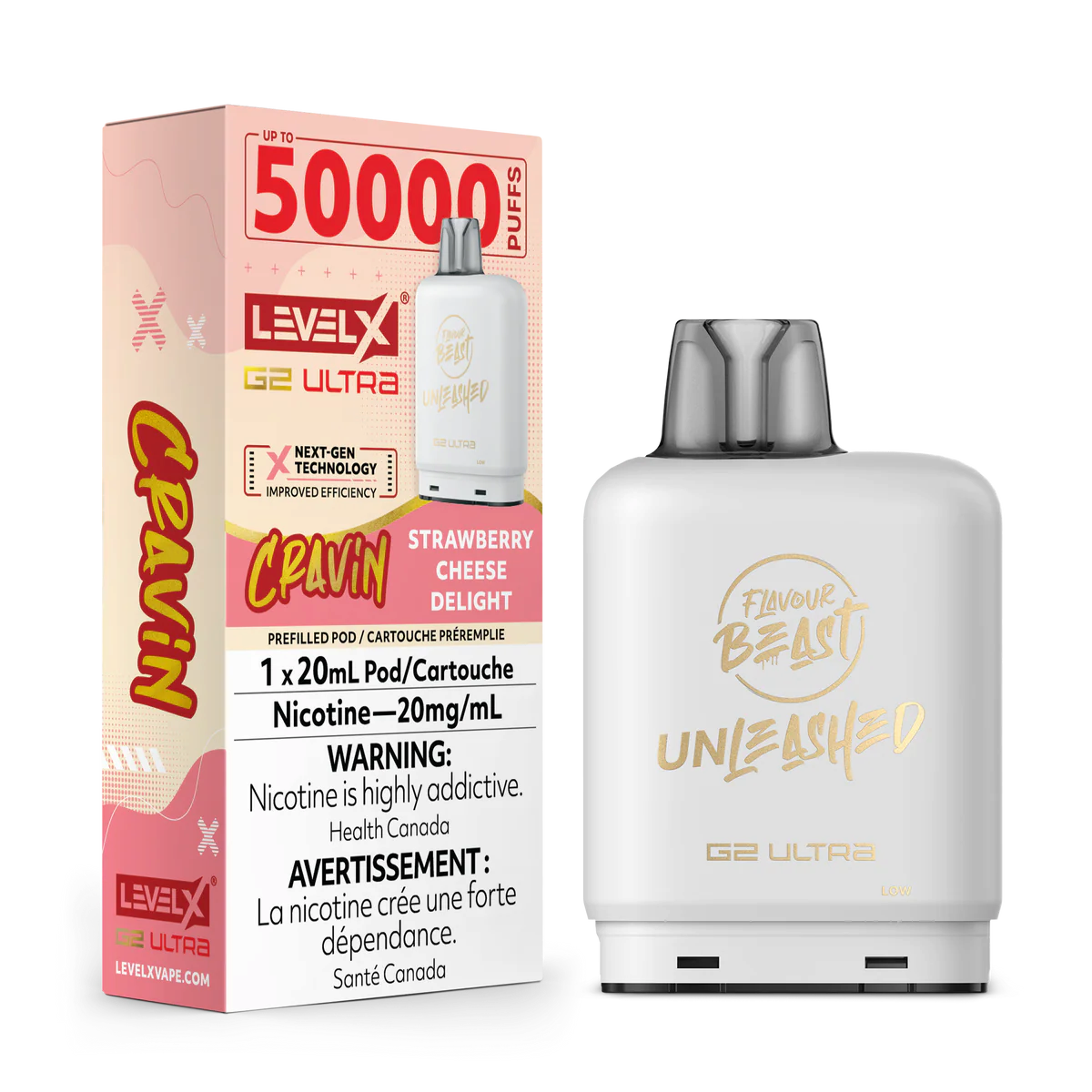 Strawberry Cheese Delight - Flavour Beast Level X G2 Ultra Unleashed Cravin Vape Pod - 50K Puffs - 20mL