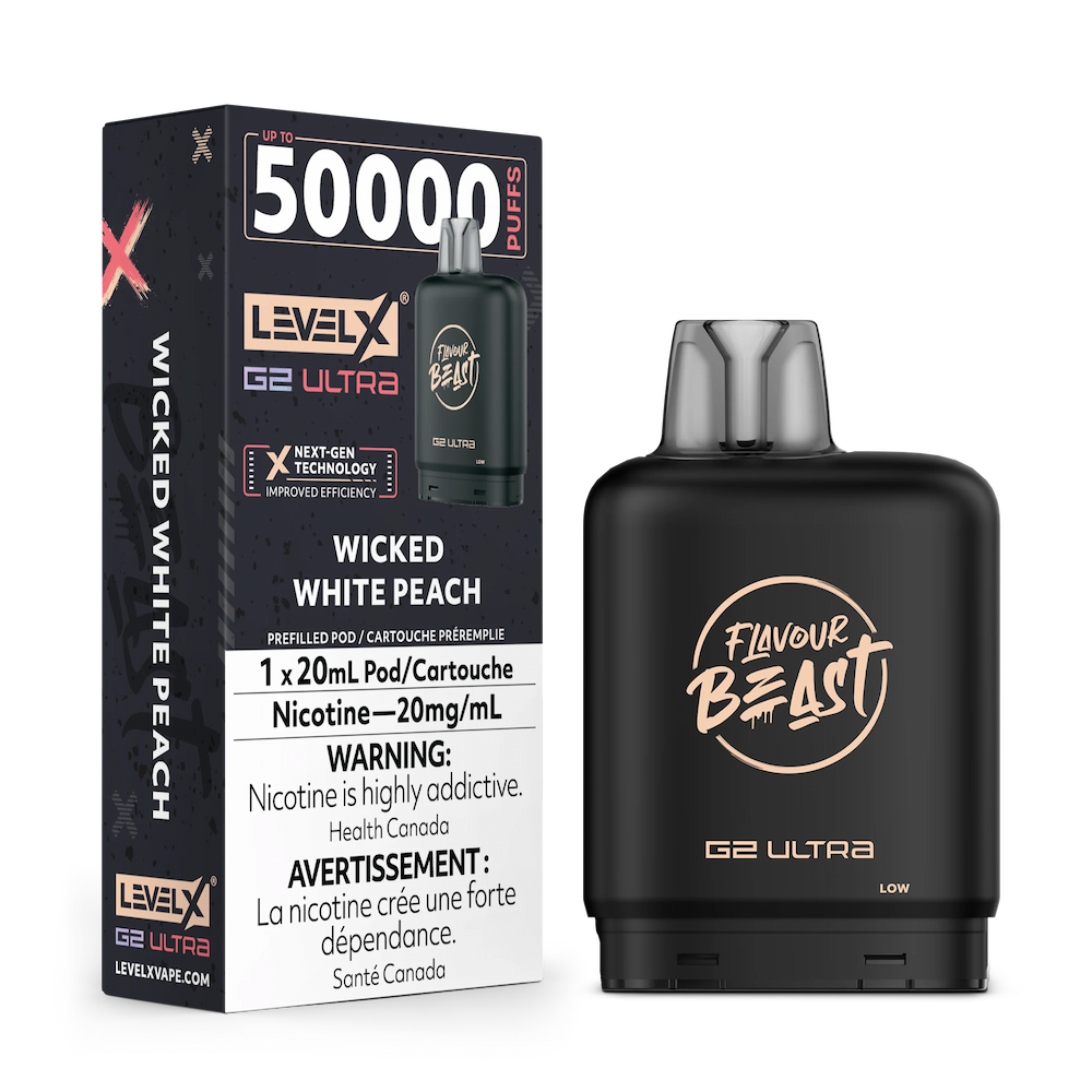 Wicked White Peach - Flavour Beast Level X G2 Ultra Replacement Vape Pod - 50K Puffs - 20mL